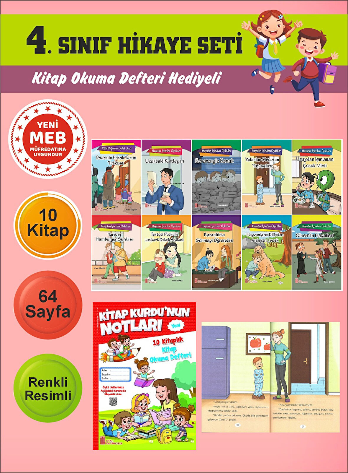 4.Sınıflar İçin Okumayı Sevdiren 10 lu Hikaye Seti 2 (Kitap Okuma Defteri Hediyeli)