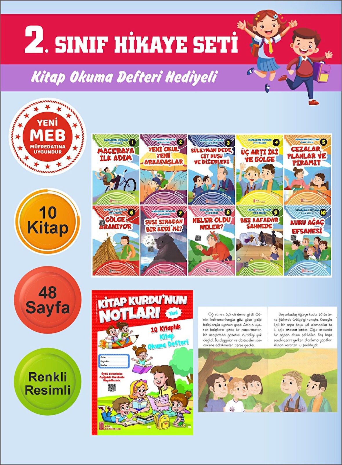 2.Sınıflar İçin Okumayı Sevdiren 10 lu Hikaye Seti 12 (Kitap Okuma Defteri Hediyeli)