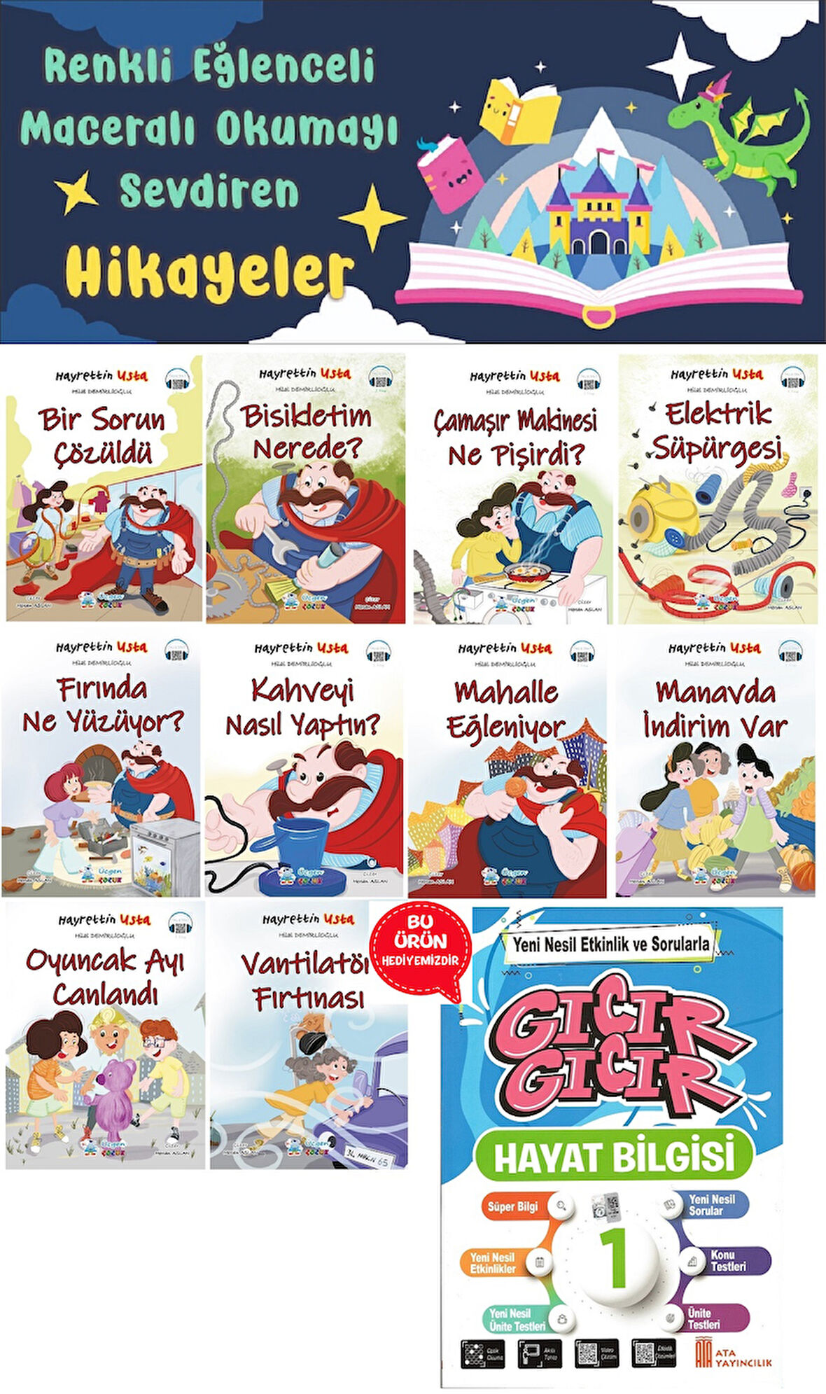 1.Sınıf Hayrettin Usta Hikaye Seti (16 Sayfa) - Hayat Bilgisi Kitabı Hediyeli