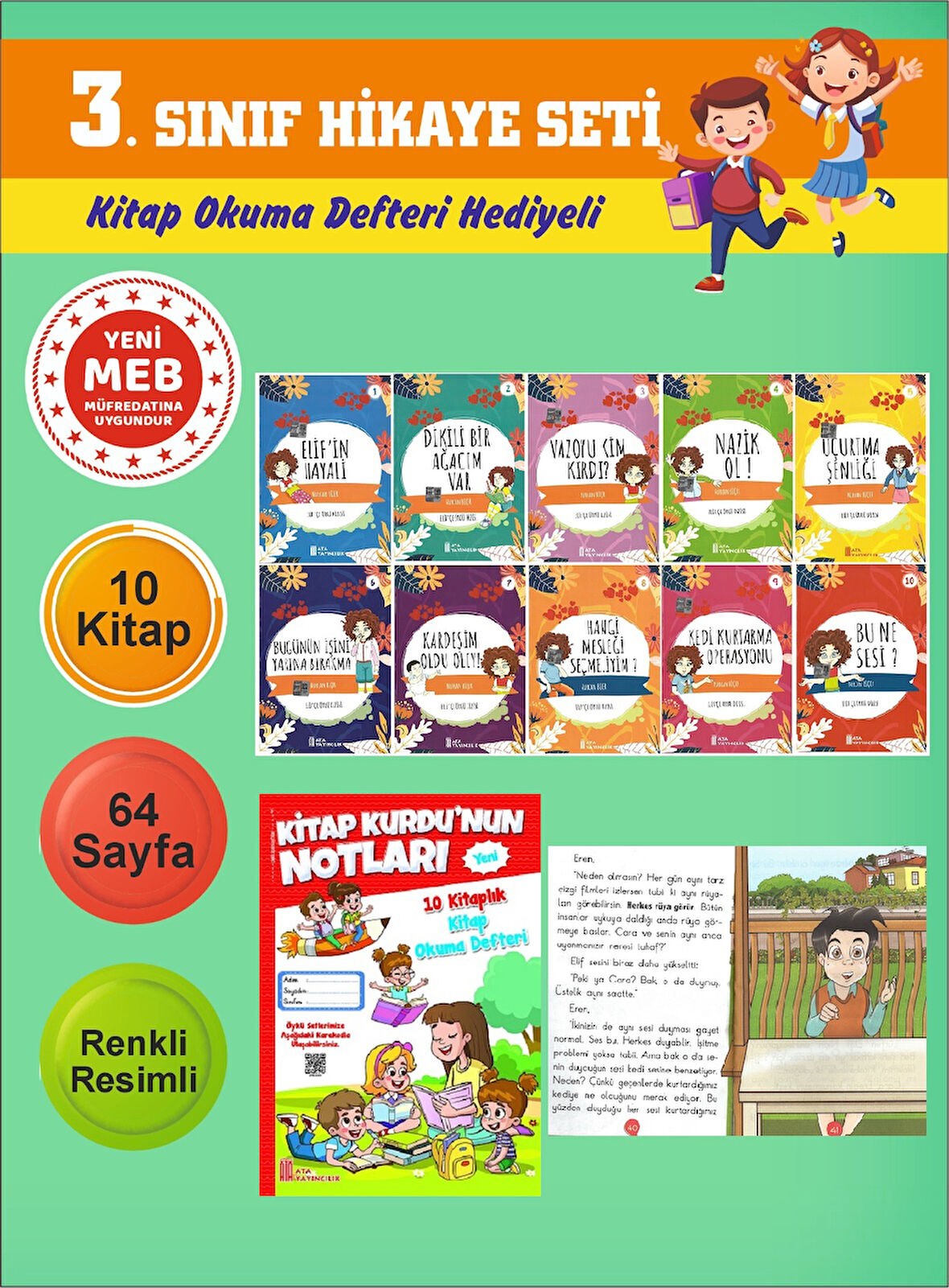 3.Sınıflar İçin Okumayı Sevdiren 10 lu Hikaye Seti 8 (Kitap Okuma Defteri Hediyeli)