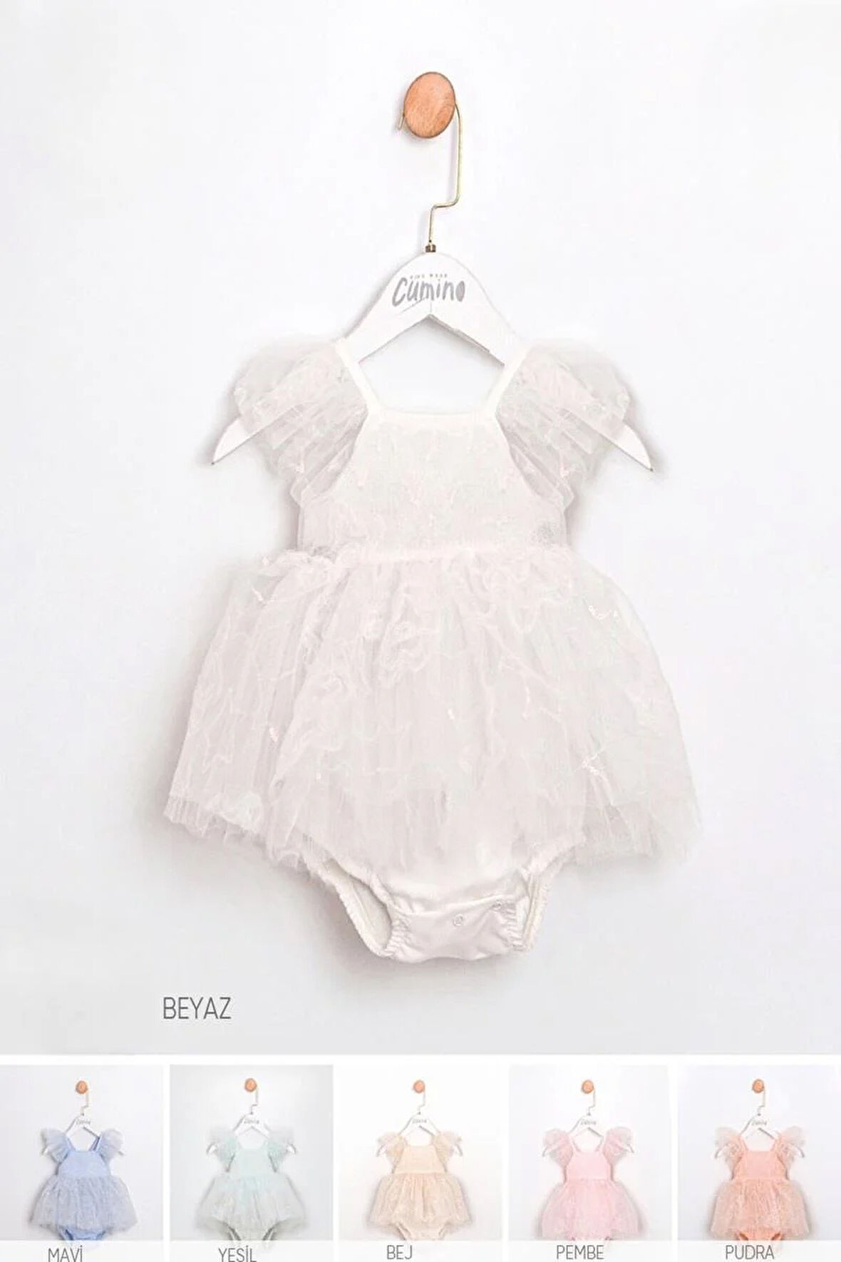 Kız Bebek Pudra Yıldız Pul Desenli Tulum Elbise