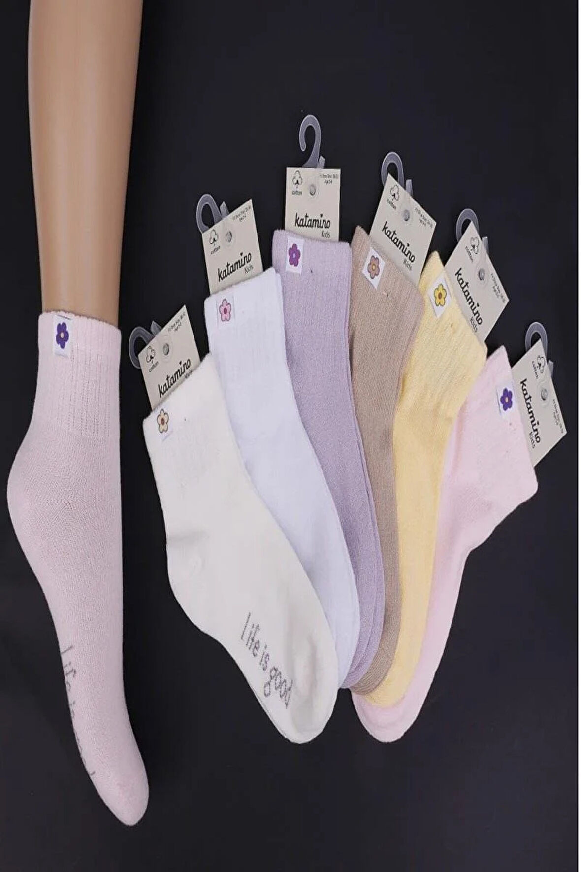 3'lü Kız Çocuk Basic Bej Pembe Beyaz Soket Çorap