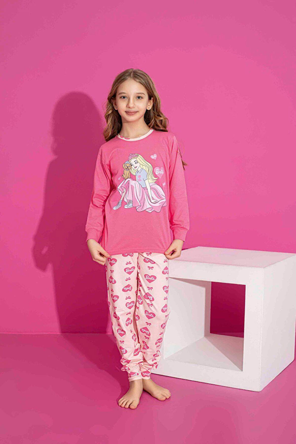 Kız Çocuk Desenli Uzun Kollu Pijama Takımı