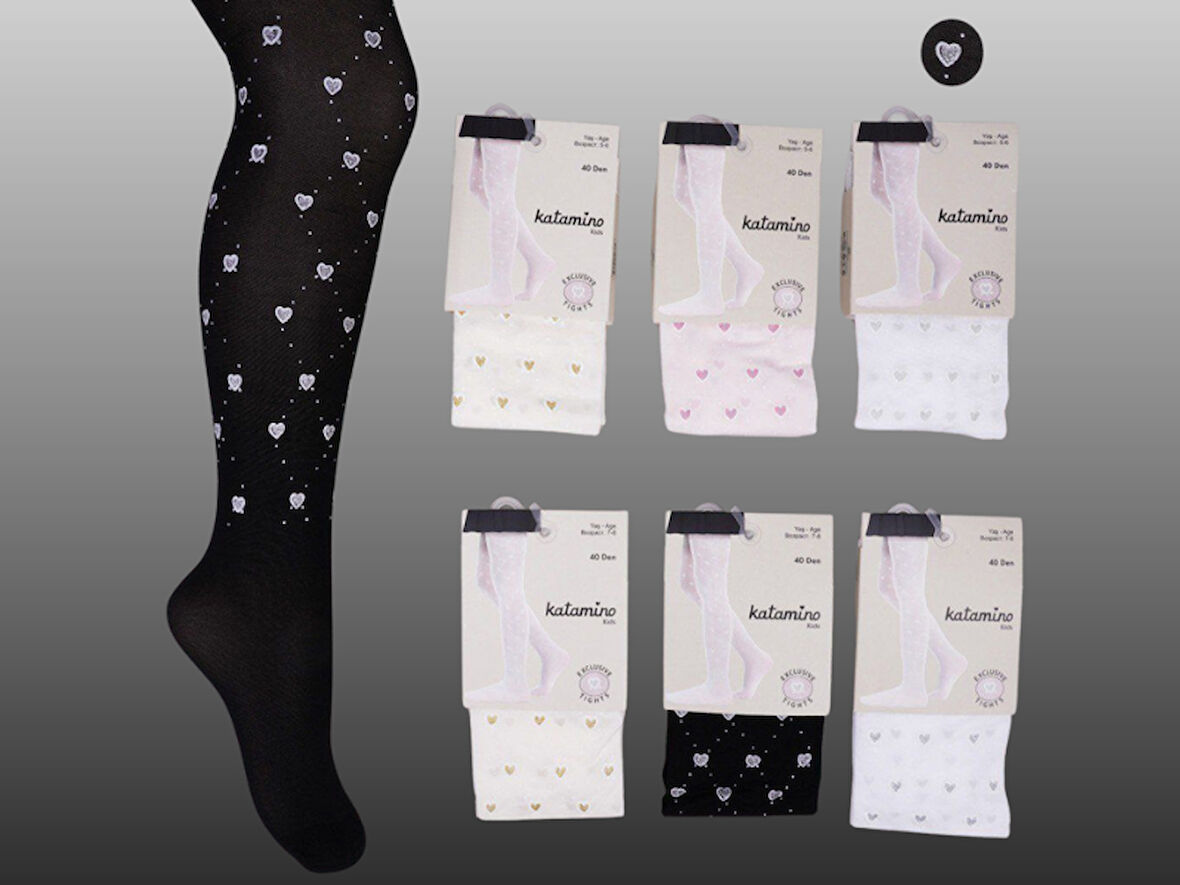 1Li Kız Çocuk  İnce 40 Den  Kalp Desenli Pembe Külotlu Çorap