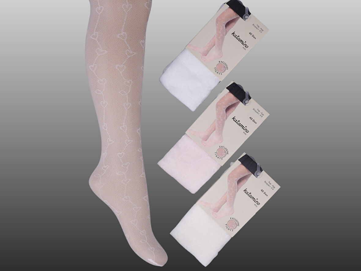 1'li Kız Çocuk İnce Kalp Desen Detaylı Külotlu Çorap Krem