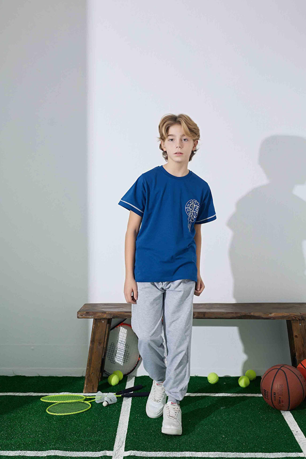 Erkek Çocuk Basketboll Desenli Mavi Pijama Takımı