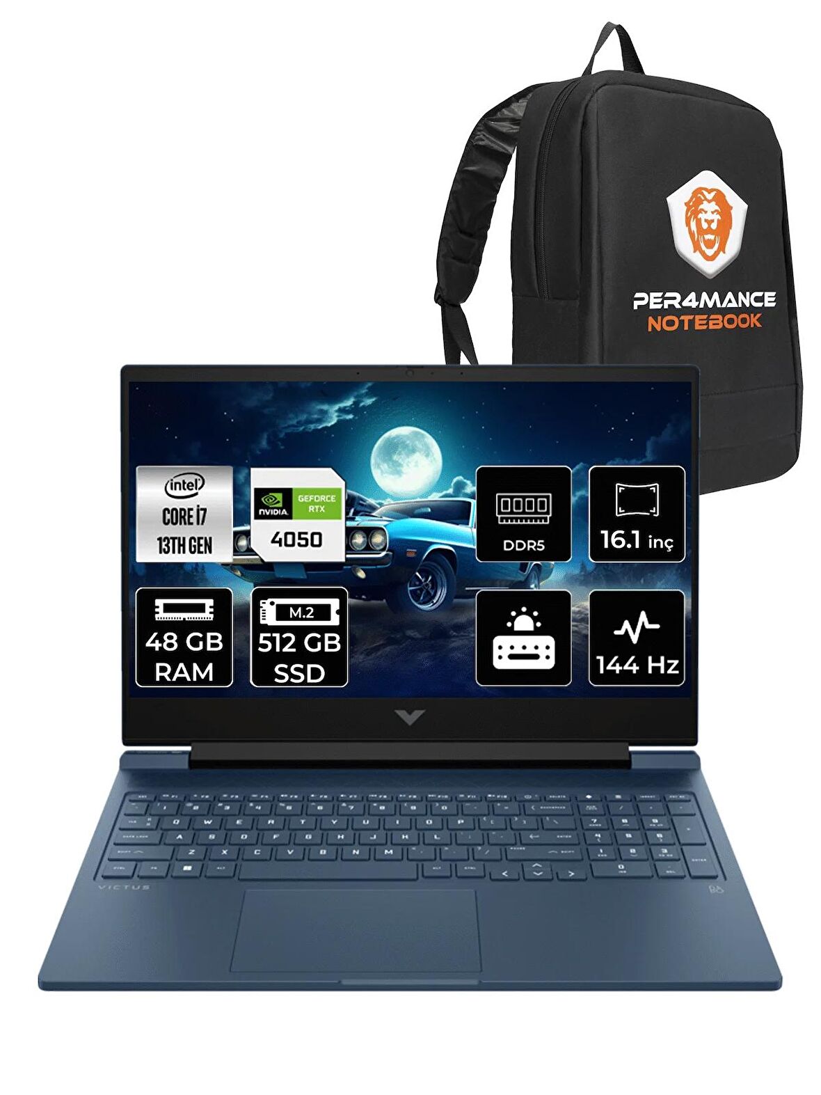 HP Victus 16 i7-13700H 48GB 512GB SSD RTX4050/6GB 144HZ 16.1'' FHD FDOS 7P640EA & PER4 ÇANTA