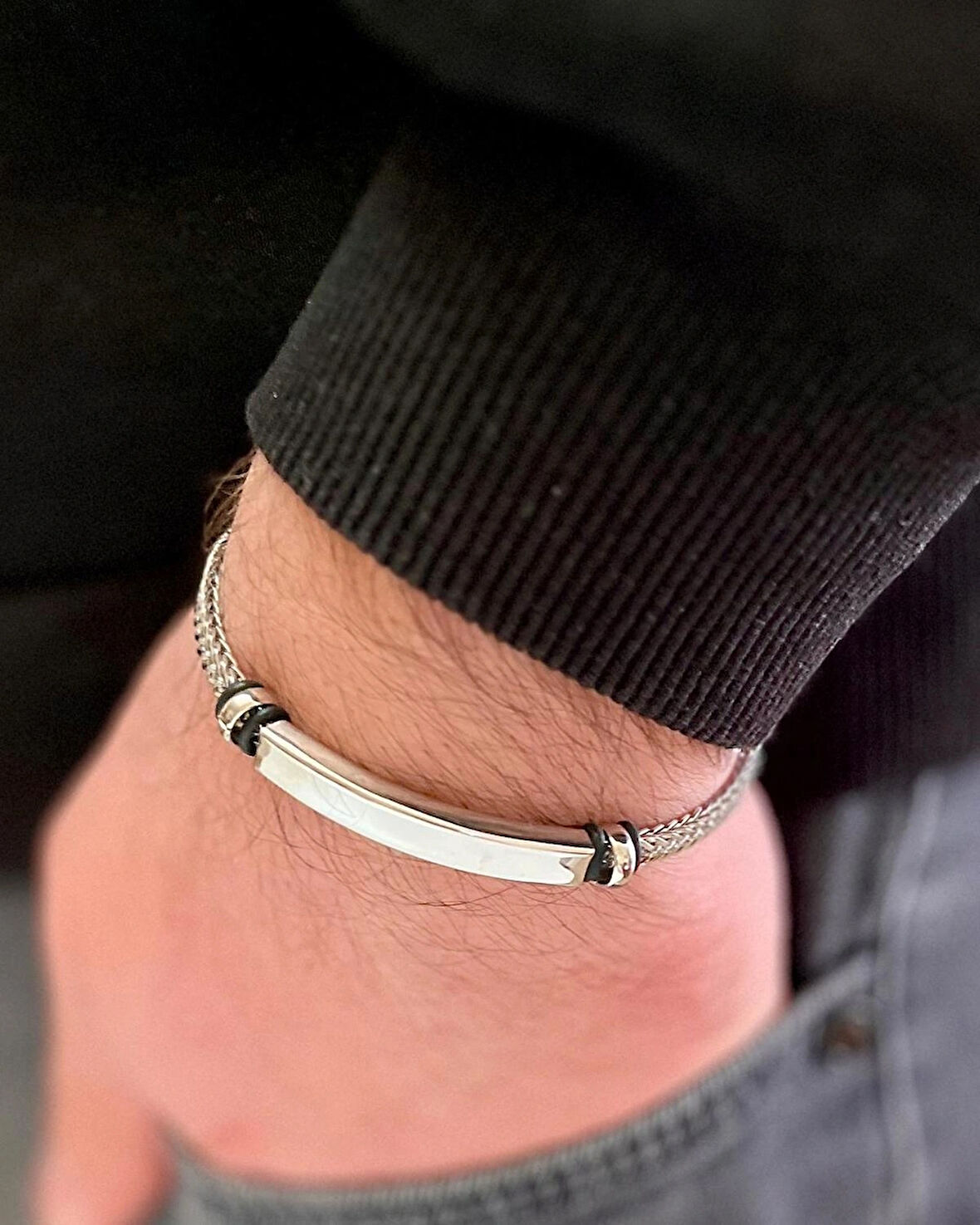 Silver Renk İnce Kordon Çelik Erkek Bileklik 22 cm