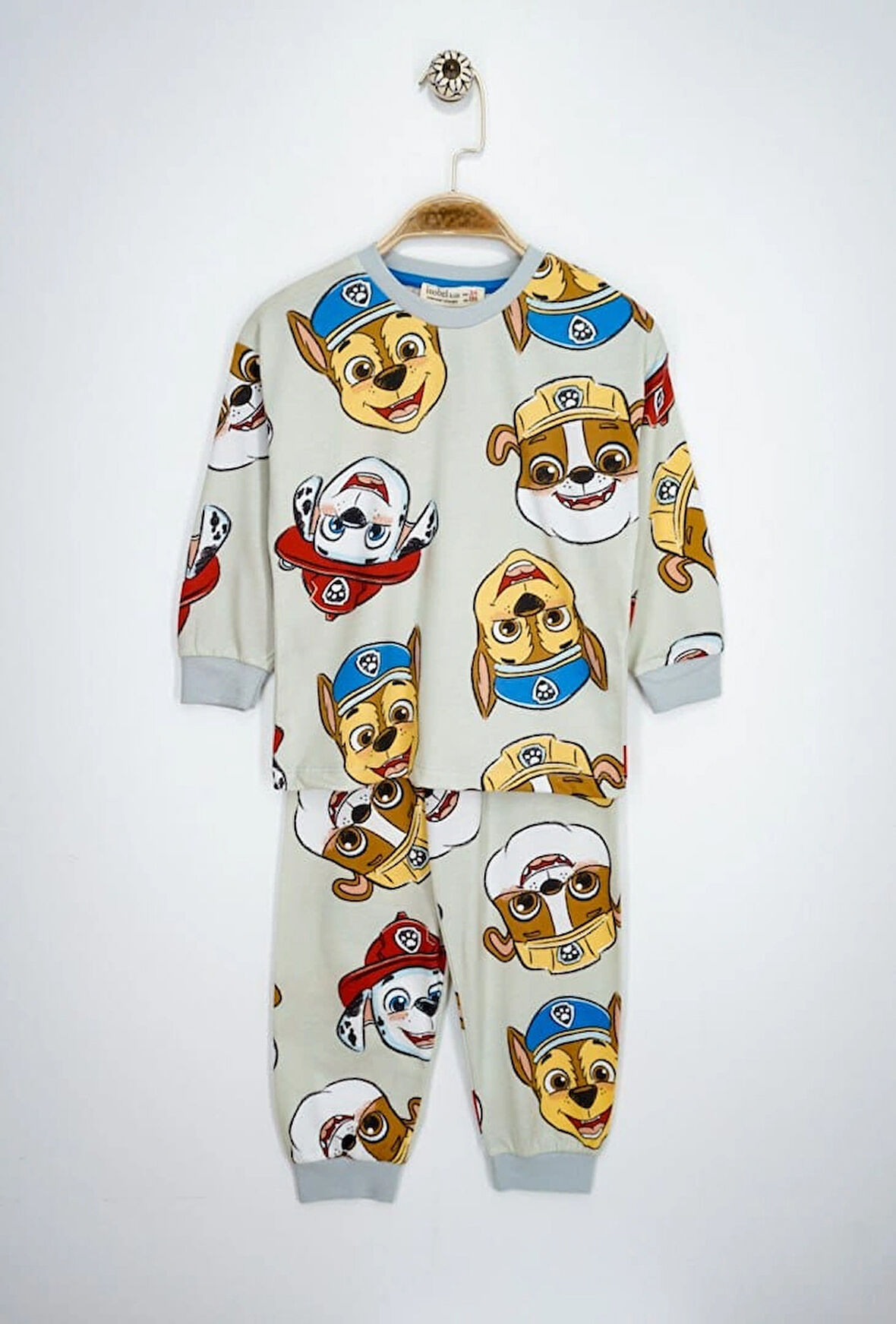 Paw Patrol Baskılı %100 Pamuk Uzun Kollu Erkek Bej Pijama Takımı (3,4,5,6,7,8 Yaş)