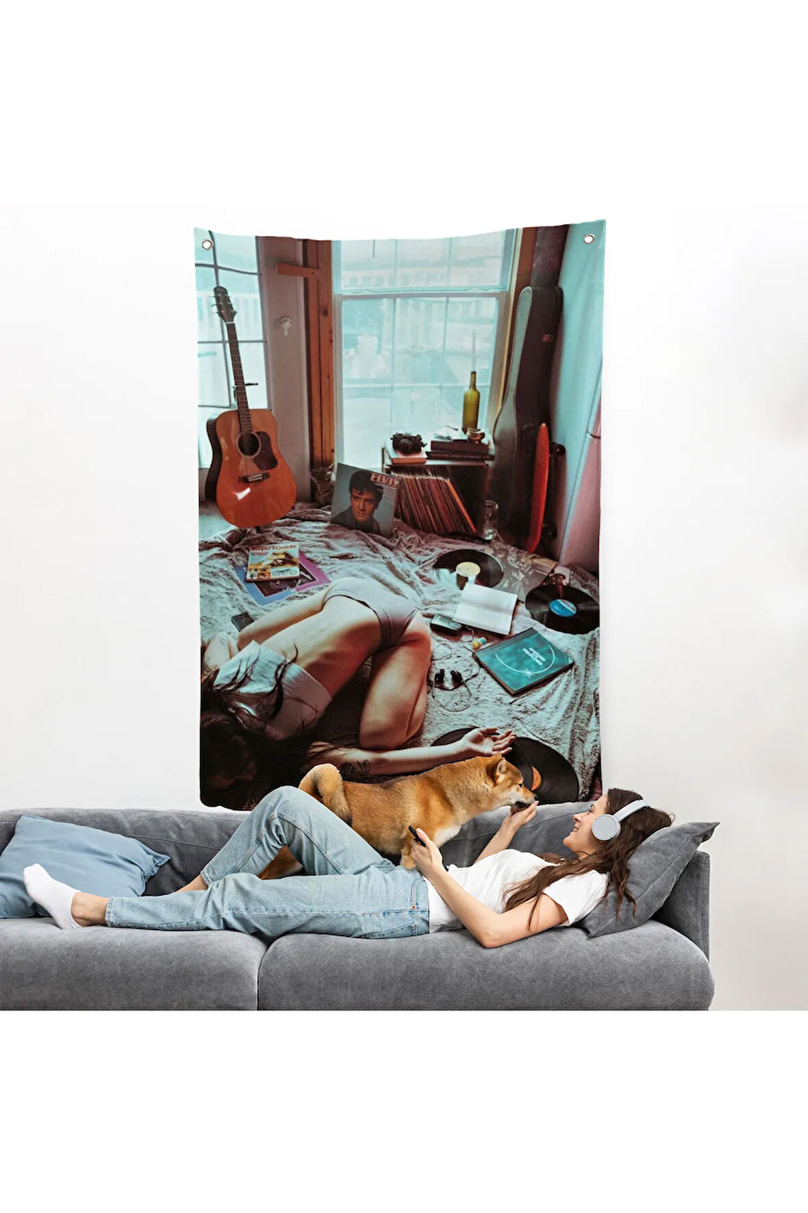 Elvis ve Rod Stewart Depreyon Duvar Örtüsü-7790