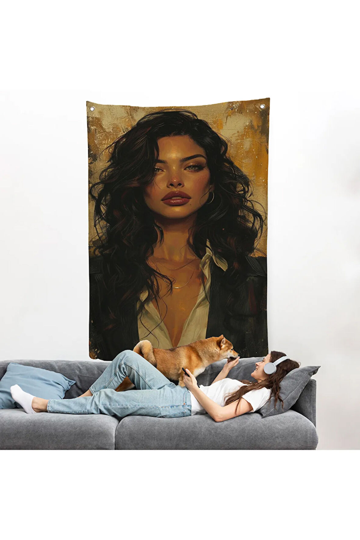 Ela Gözlü Güzel Kadın Duvar Örtüsü-7798