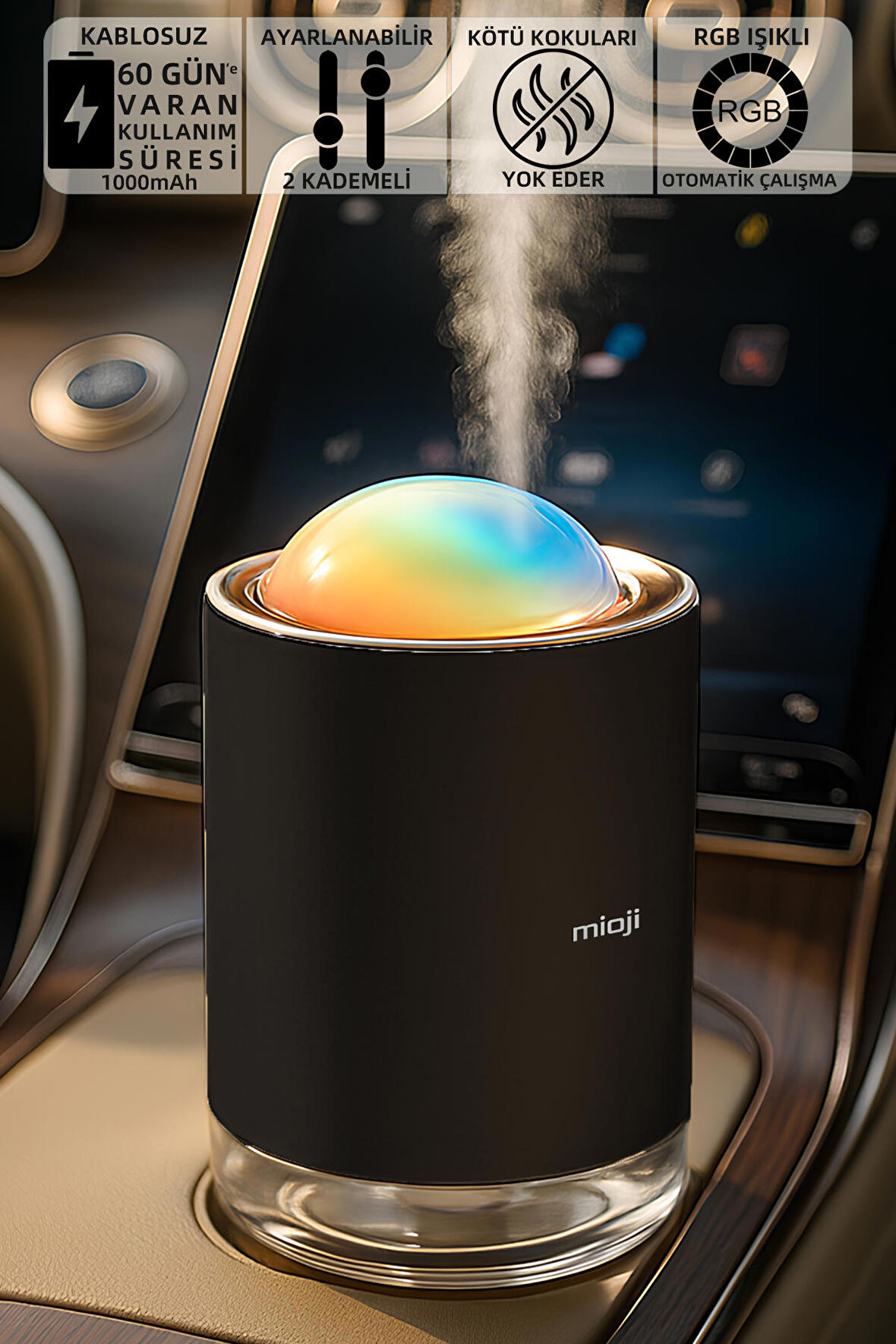 Mioji Mio SS18 Yeni Nesil Şarjlı Otomatik Araba ve Oda Kokusu Makinesi Siyah (1 ADET GARDENIA KOKUSU ILE BİRLİKTE)