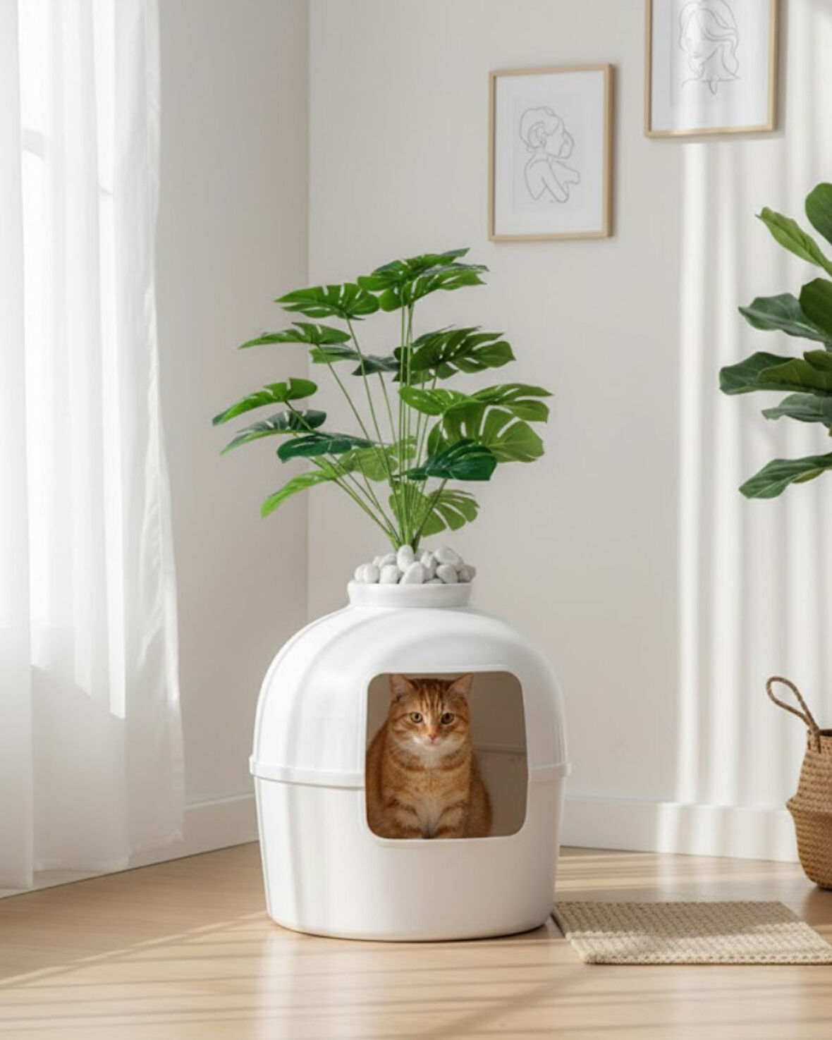 Reyo Dekorapet Dekoratif Kedi Tuvaleti Beyaz