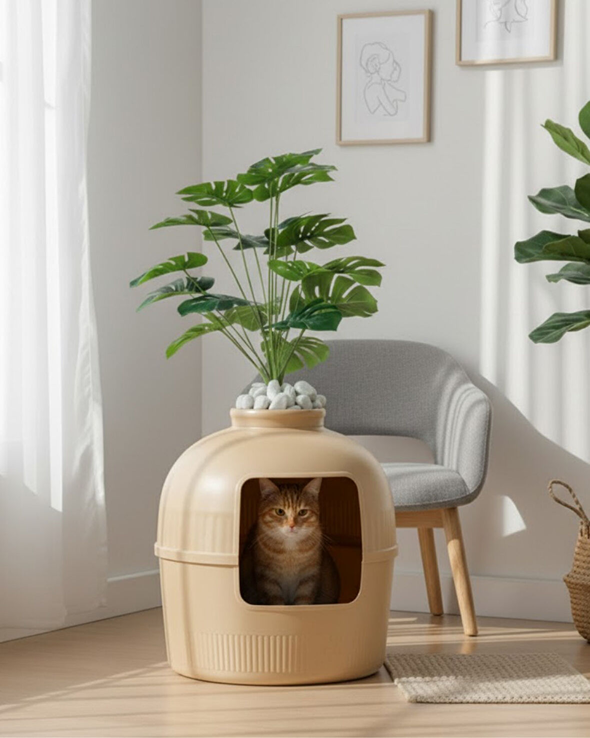 Reyo Dekorapet Dekoratif Kedi Tuvaleti Latte