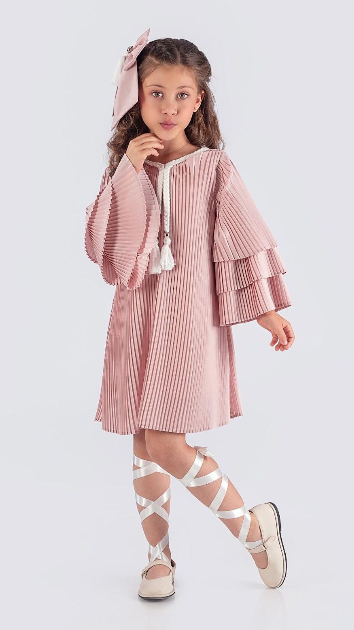 Kız Çocuk Krep Plise Elbise MNK0595