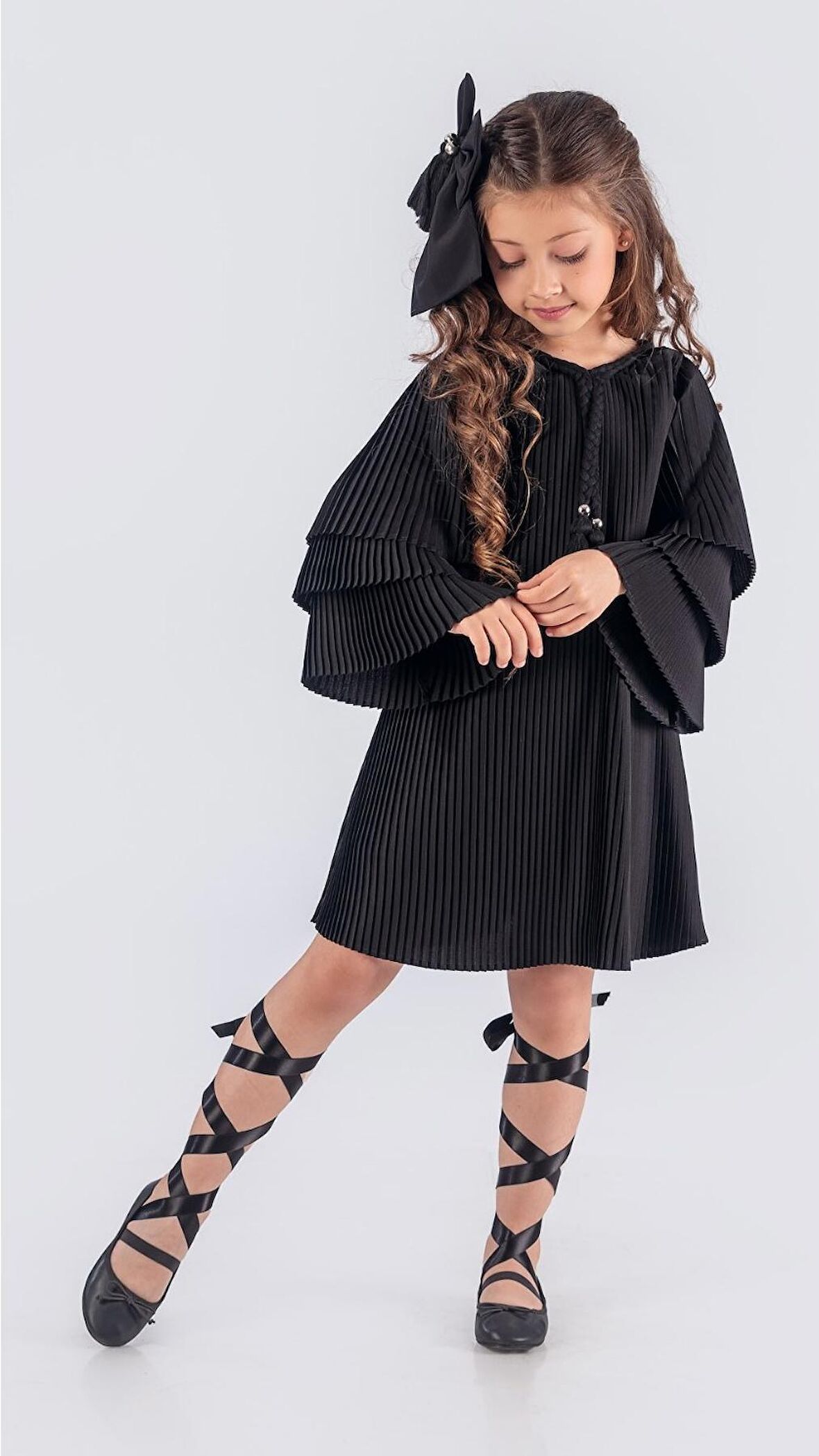 Kız Çocuk Krep Plise Elbise MNK0595