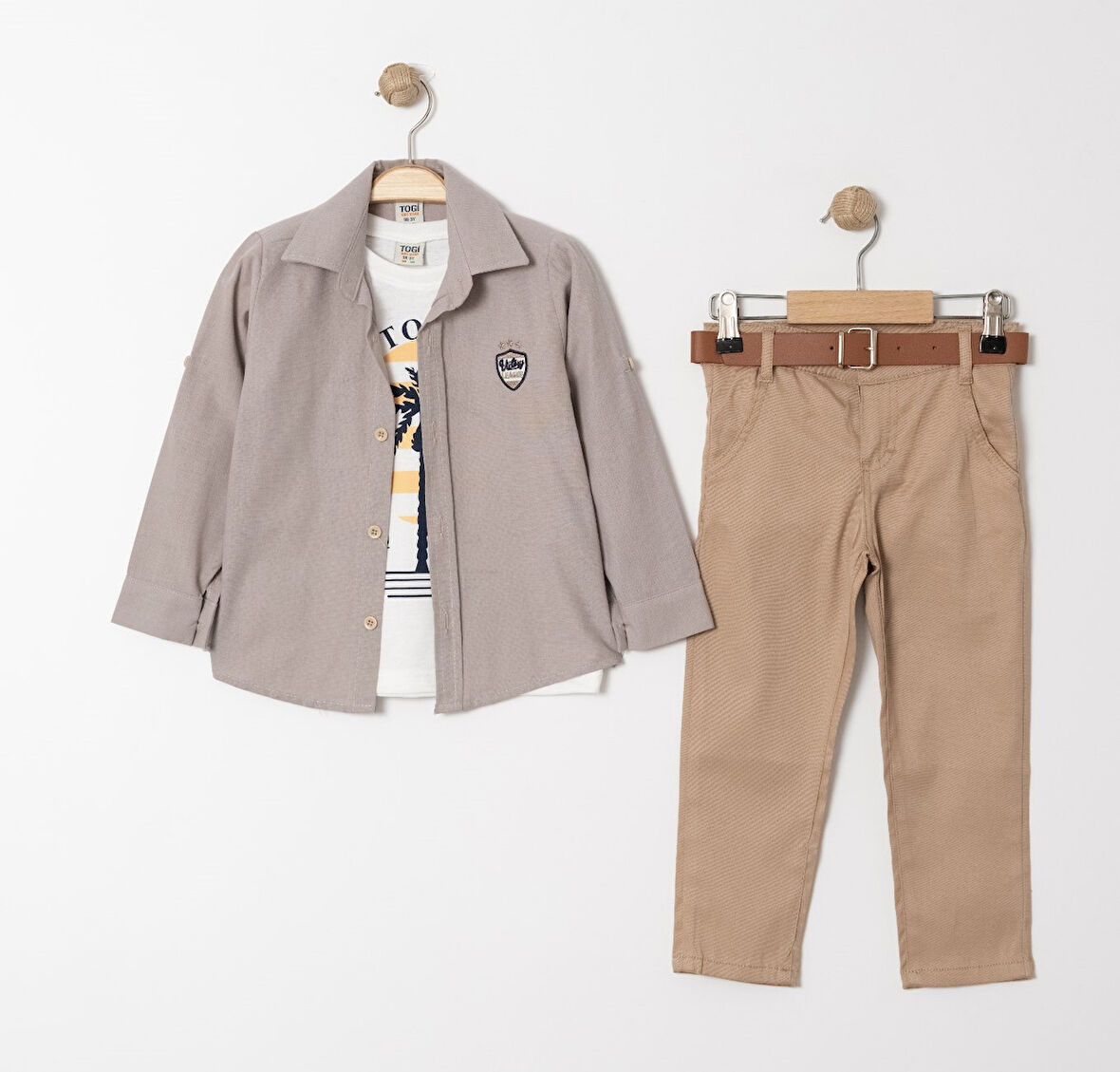 Palmiye Baskılı Tişört , Gömlek Ve Pantolon Takım MNK4136