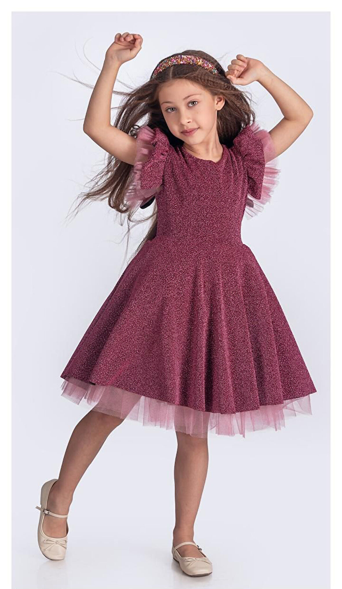 Simli Şanzelize Kız Çocuk Abiye Elbise M00669