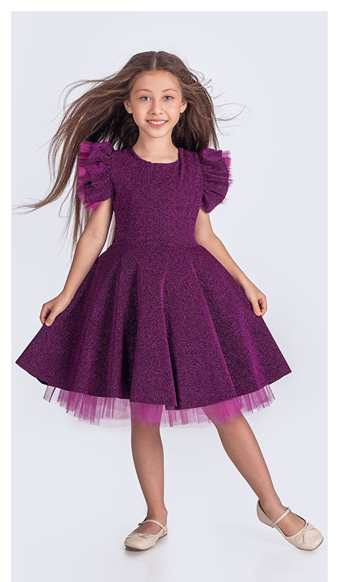 Simli Şanzelize Kız Çocuk Abiye Elbise M00669