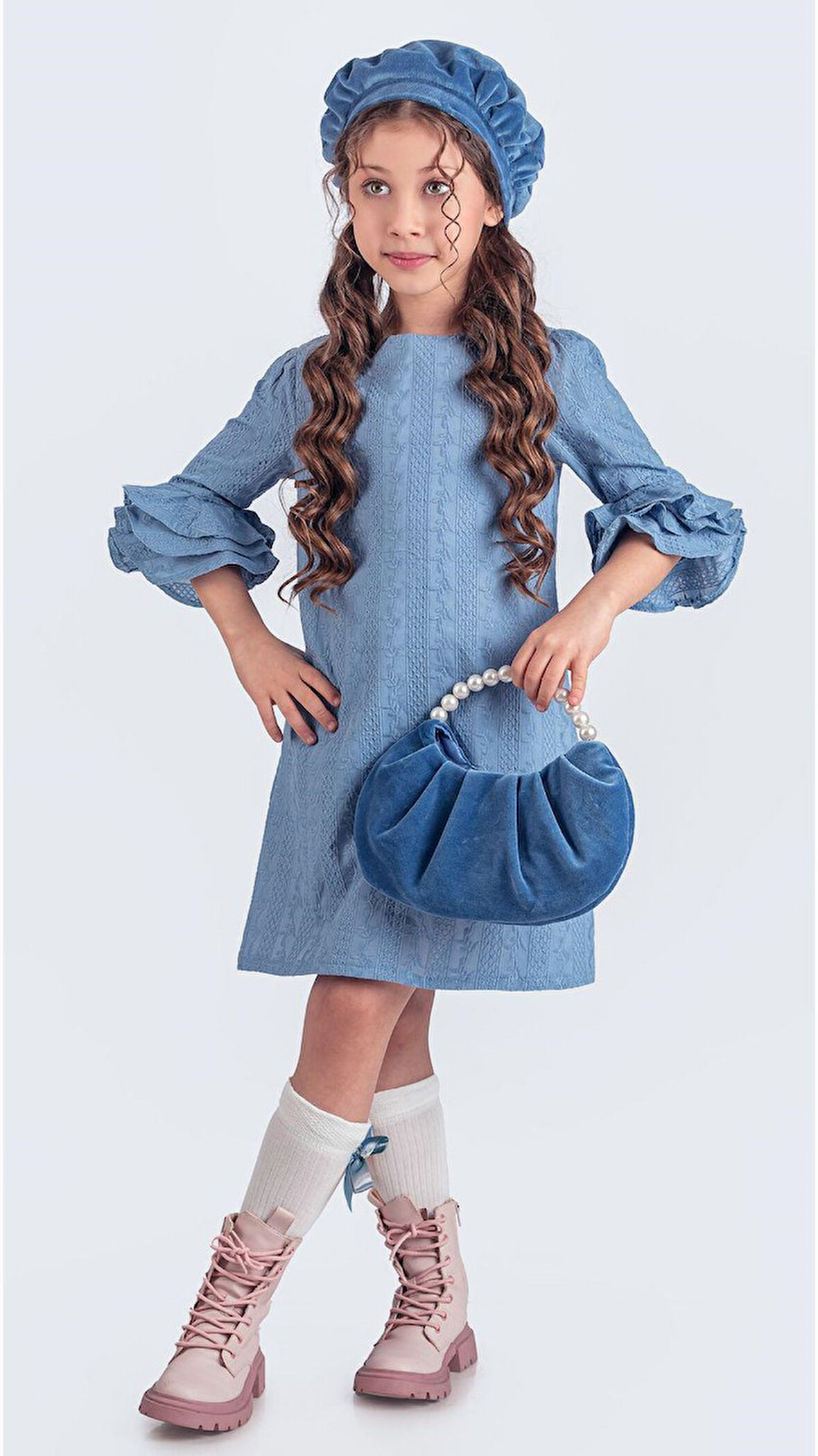 Miss Clarice Kız Çocuk Fransız Bere, Çanta, Çorap Ve Elbise Takım M00704