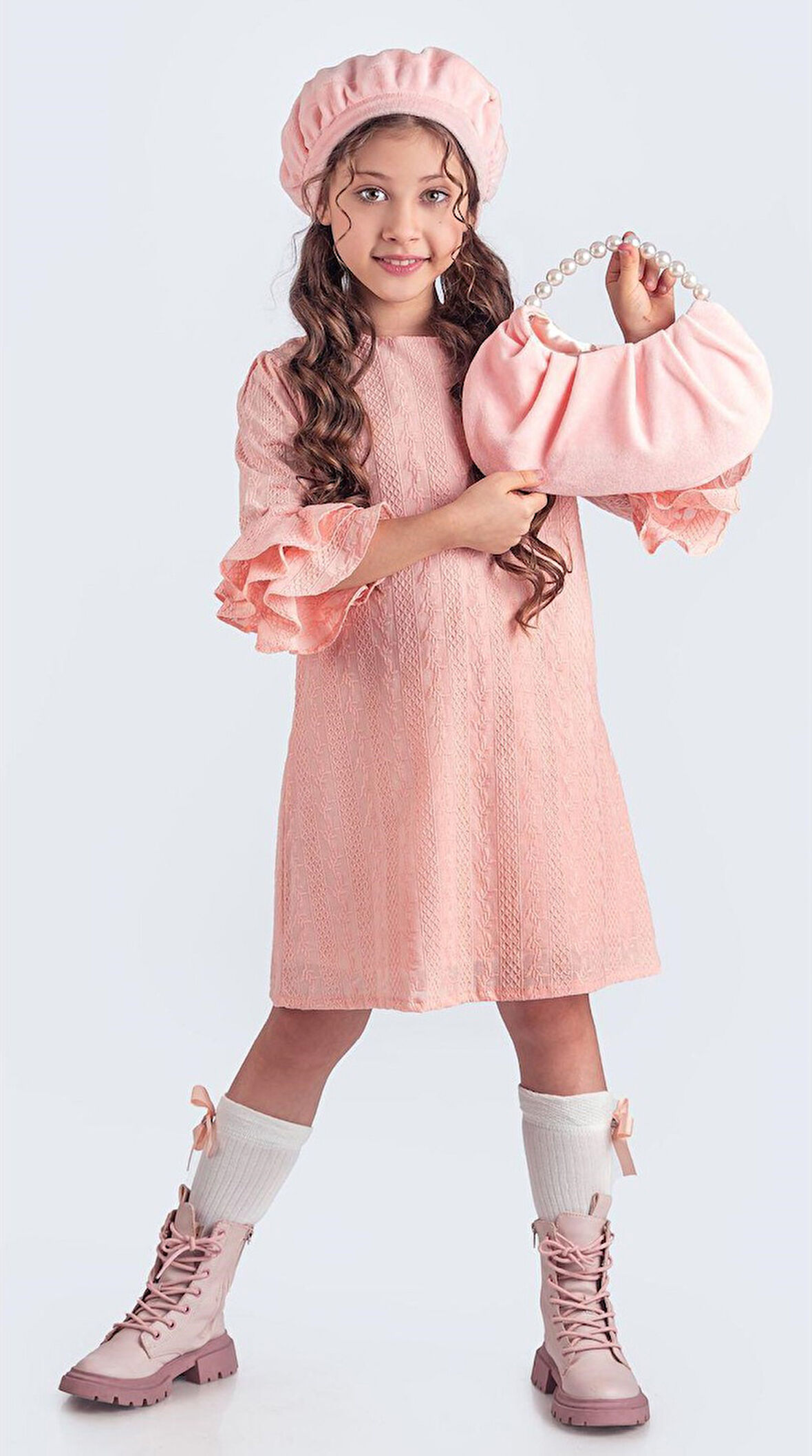 Miss Clarice Kız Çocuk Fransız Bere, Çanta, Çorap Ve Elbise Takım M00704