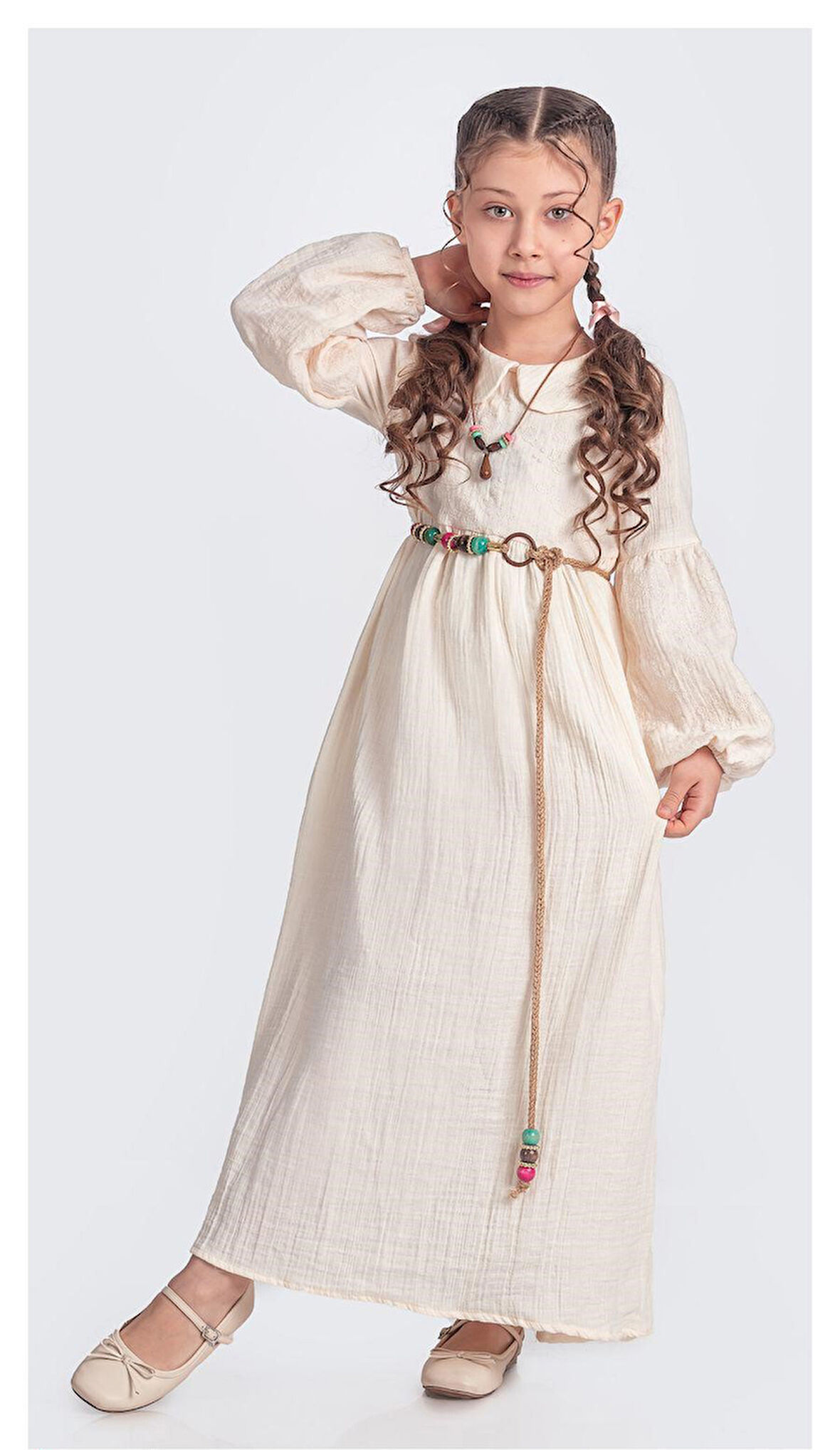 Müslin Kumaş Kız Çocuk Uzun Kol Tesettür Elbise M00705