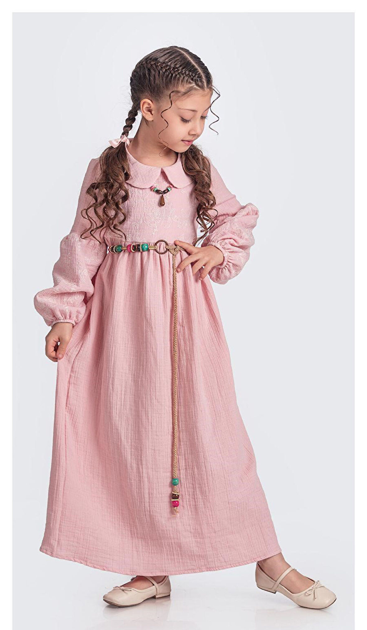 Müslin Kumaş Kız Çocuk Uzun Kol Tesettür Elbise M00705