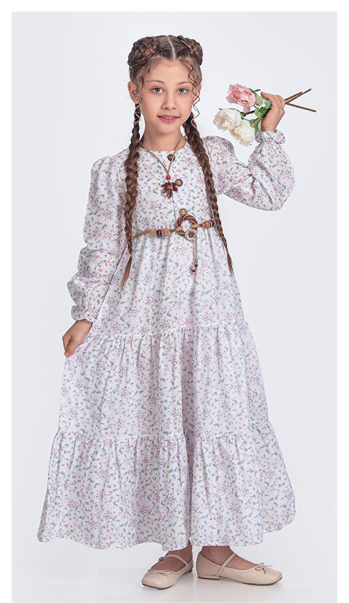 Müslin Kumaş Kız Çocuk Uzun Kol Tesettür Elbise M00705