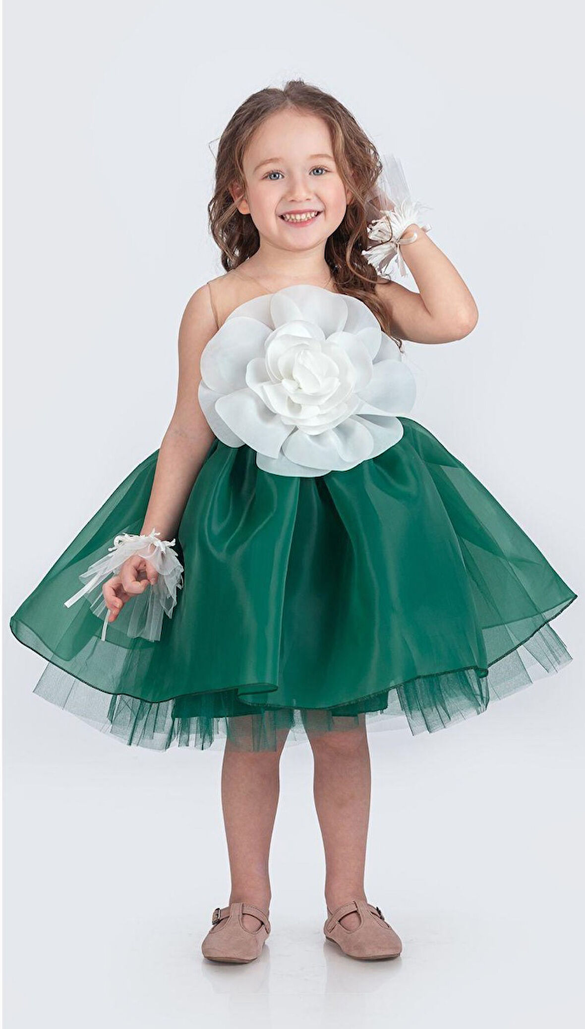 Karolin Robası Çiçekli Bilekli Aksesuarlı Kız Çocuk Abiye Elbise M00724