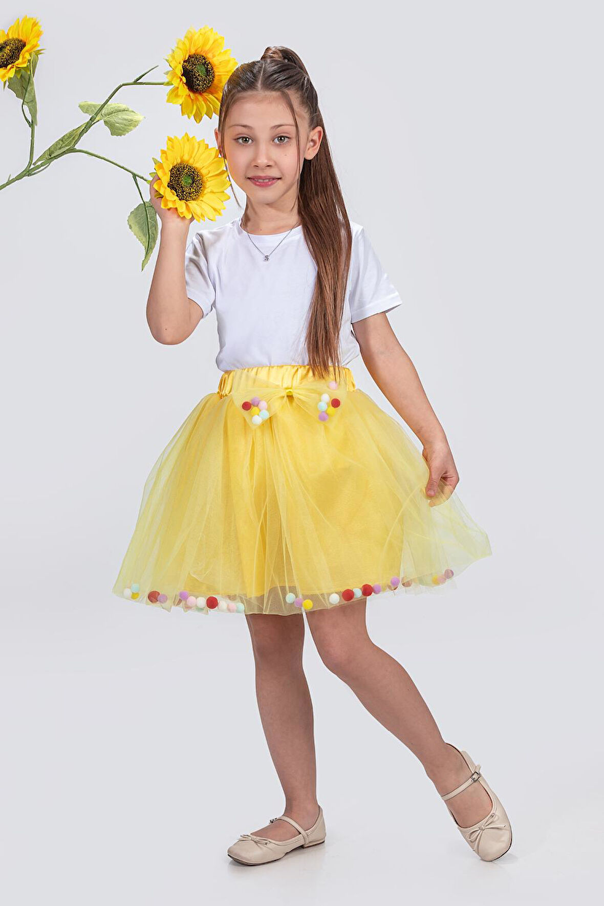 Ponpon Aksesuarlı Bayramlık Kız Çocuk Etek M00726