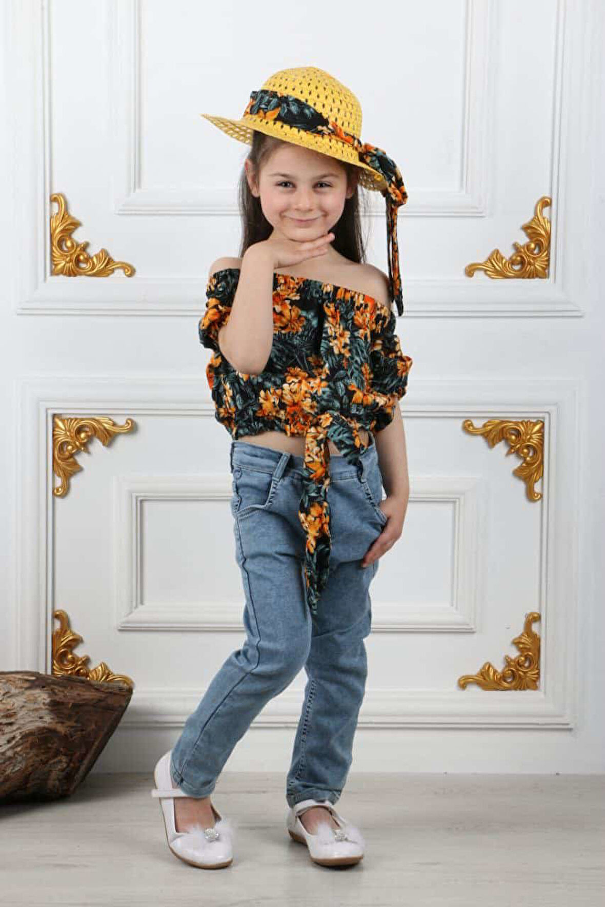 Miss Kovalo Kız Çocuk Şapkalı Yazlık Likralı Kot Pantolon Takım M00731