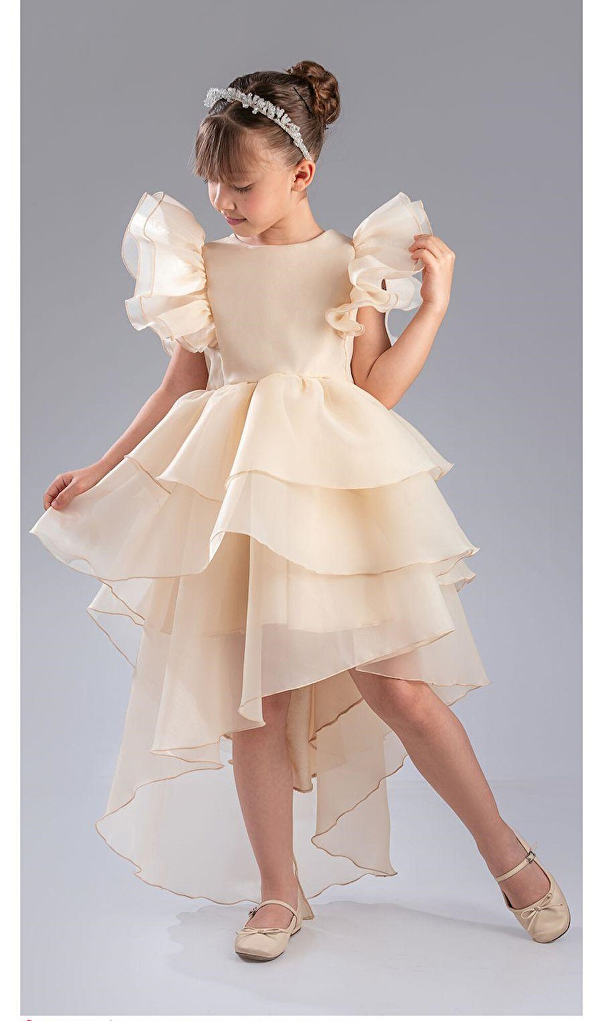 Kız Çocuk Kuyruklu , Taçlı Vragia Abiye Elbise M00745