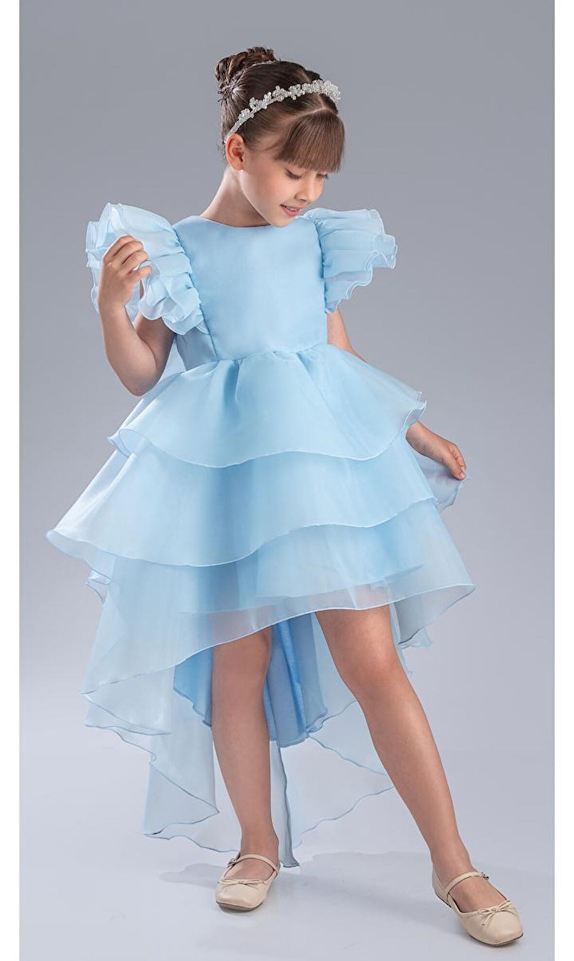 Kız Çocuk Kuyruklu , Taçlı Vragia Abiye Elbise M00745