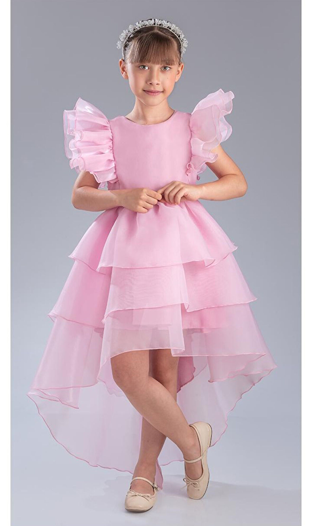 Kız Çocuk Kuyruklu , Taçlı Vragia Abiye Elbise M00745