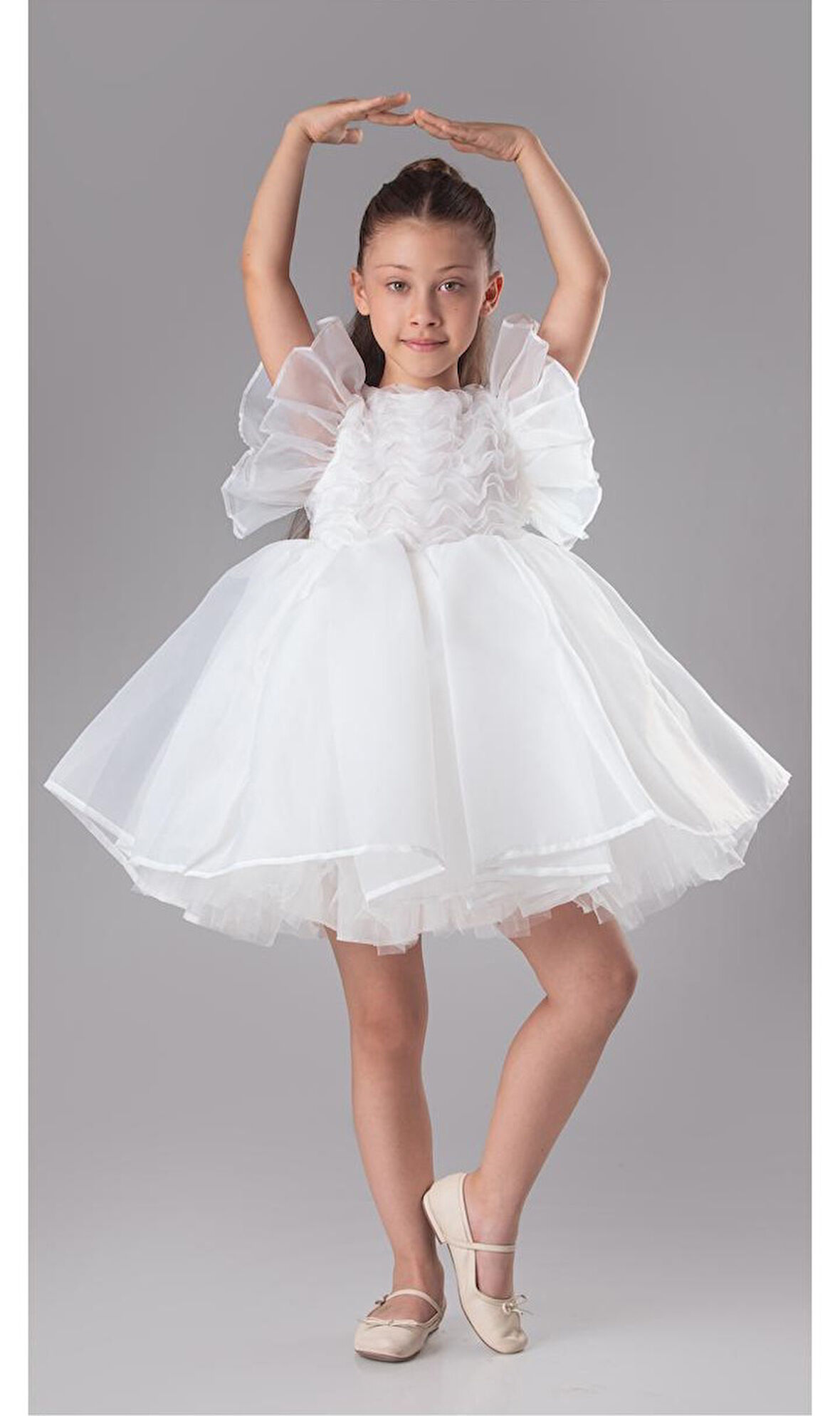 Maronia Kız Çocuk Prenses Model Abiye Elbise -Beyaz M00746