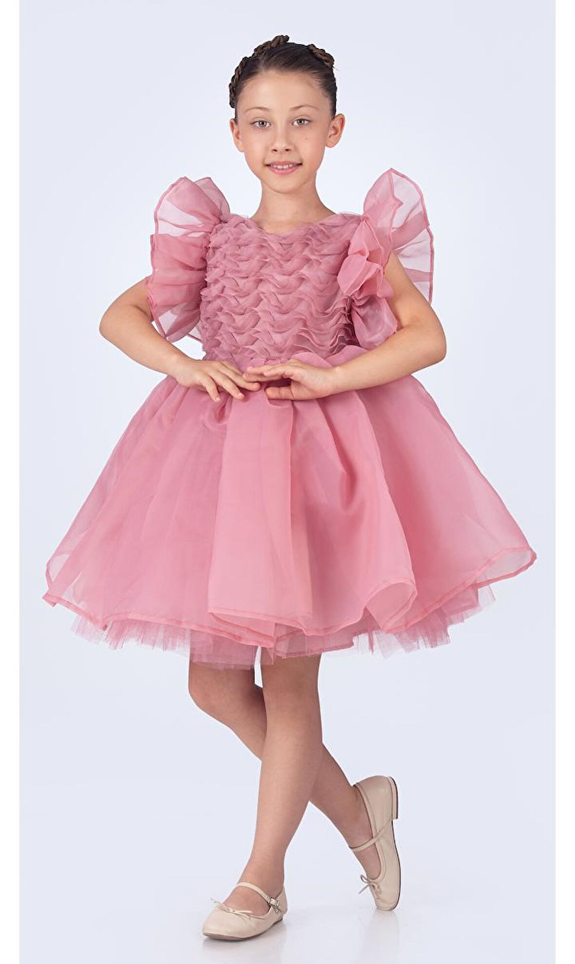 Maronia Kız Çocuk Prenses Model Abiye Elbise - Koyu Pembe M00746