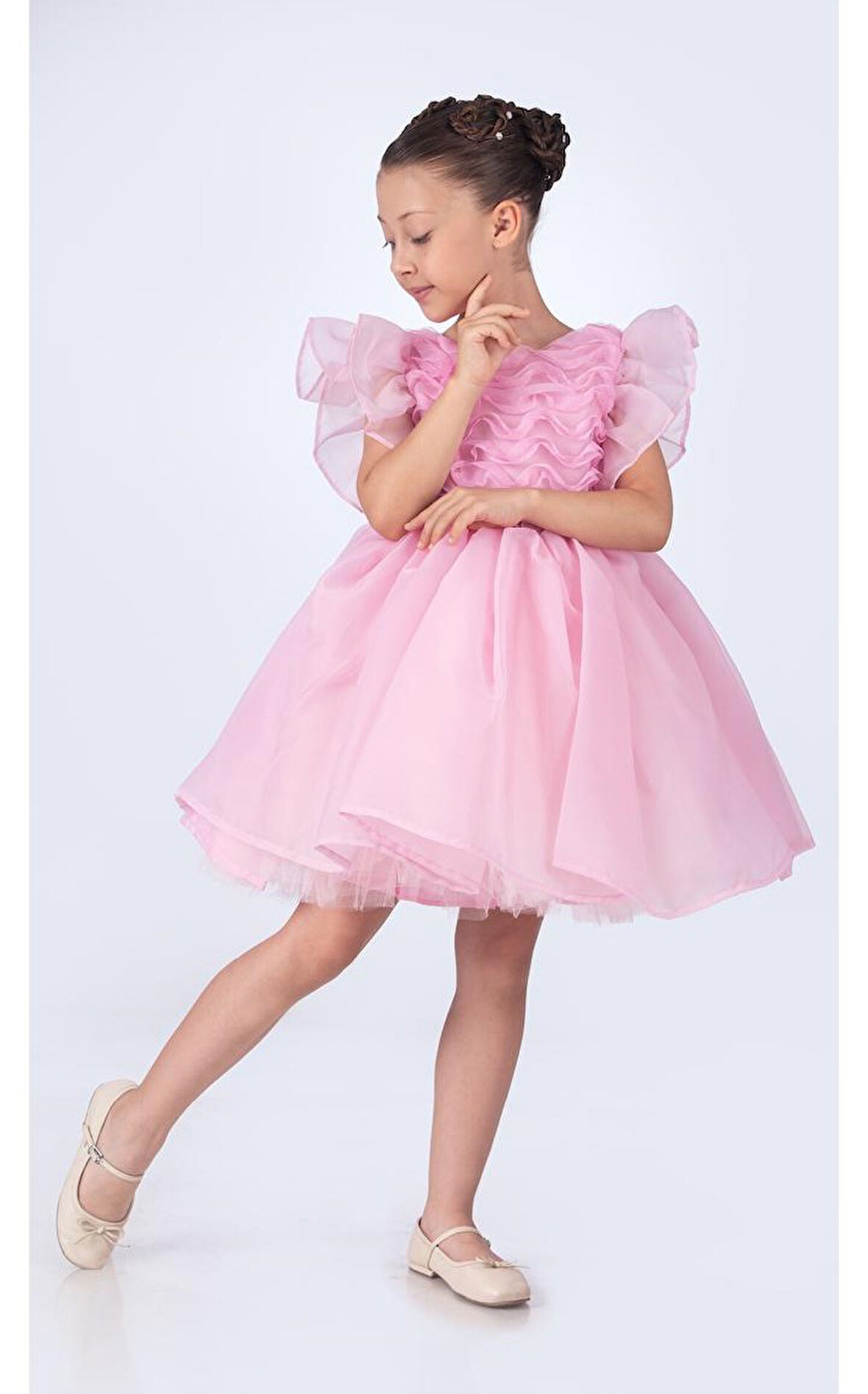 Maronia Kız Çocuk Prenses Model Abiye Elbise - Pembe M00746