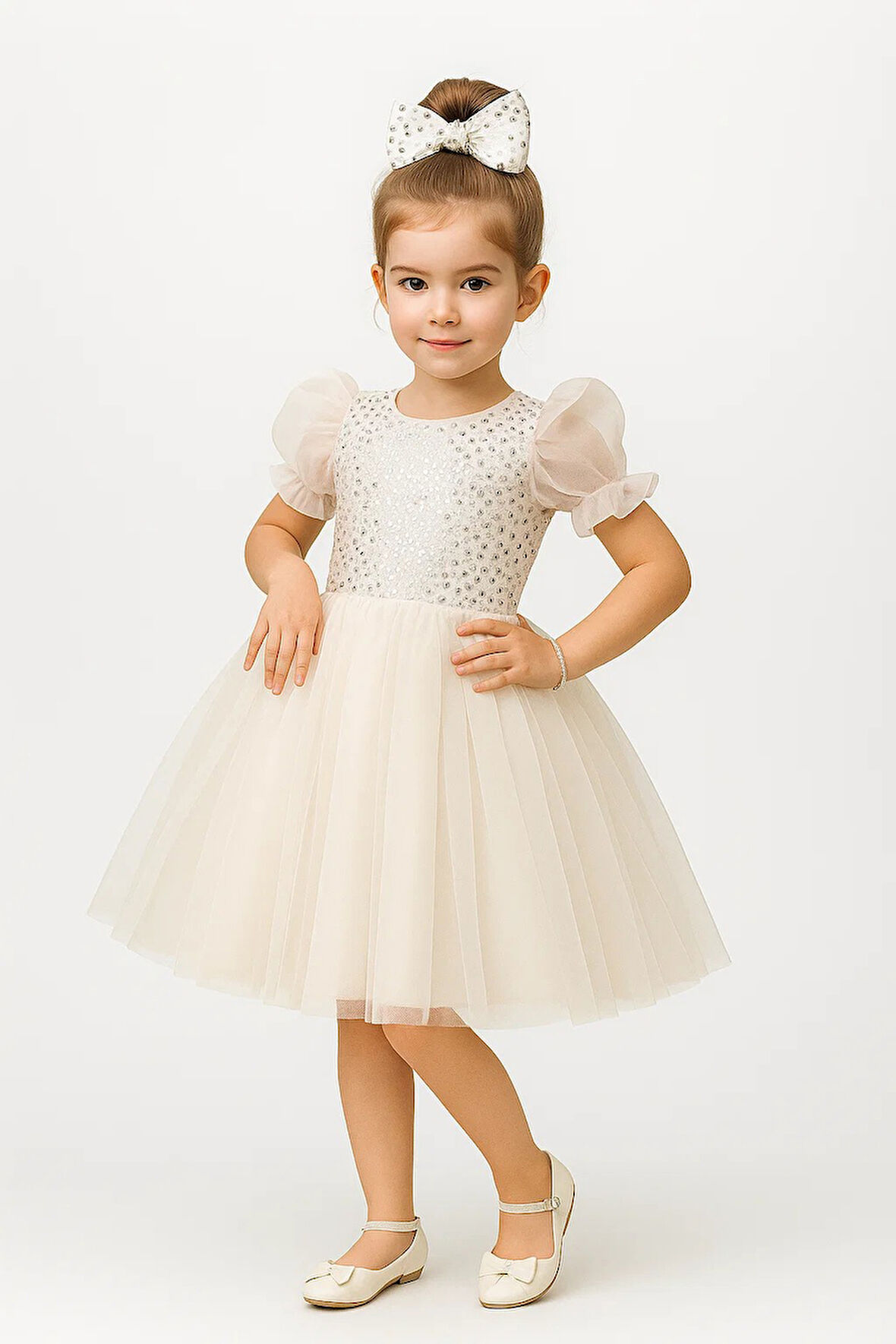 Balon Kol Pul Payet Kız Çocuk Tütü Elbise M00751