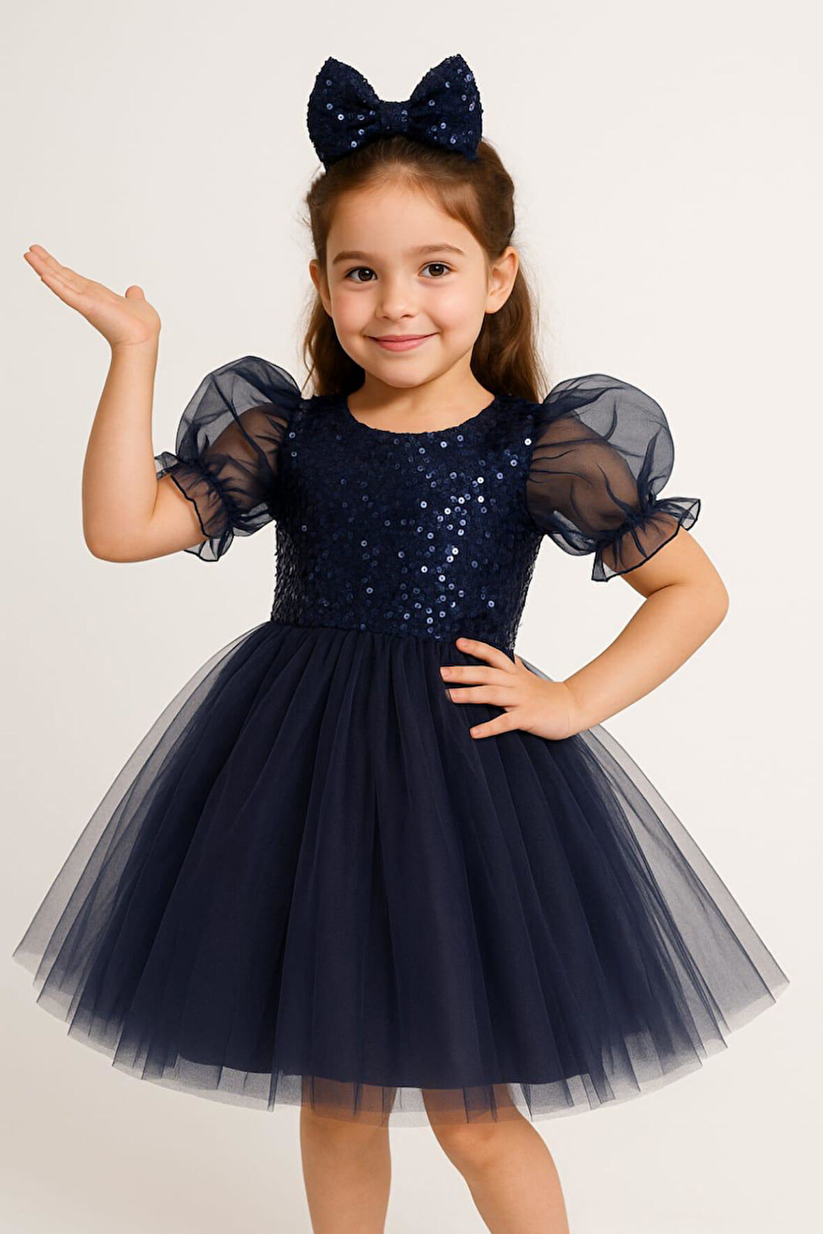 Balon Kol Pul Payet Kız Çocuk Tütü Elbise M00751