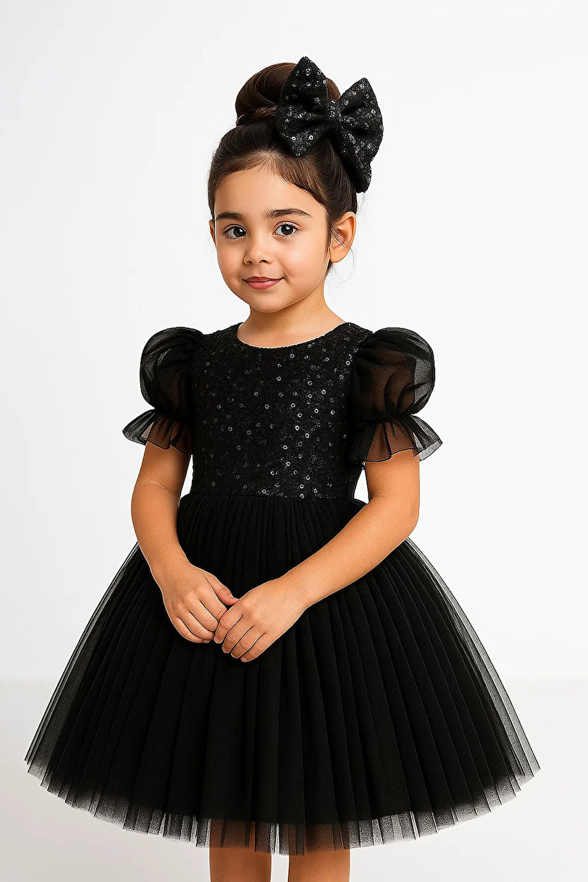 Balon Kol Pul Payet Kız Çocuk Tütü Elbise M00751