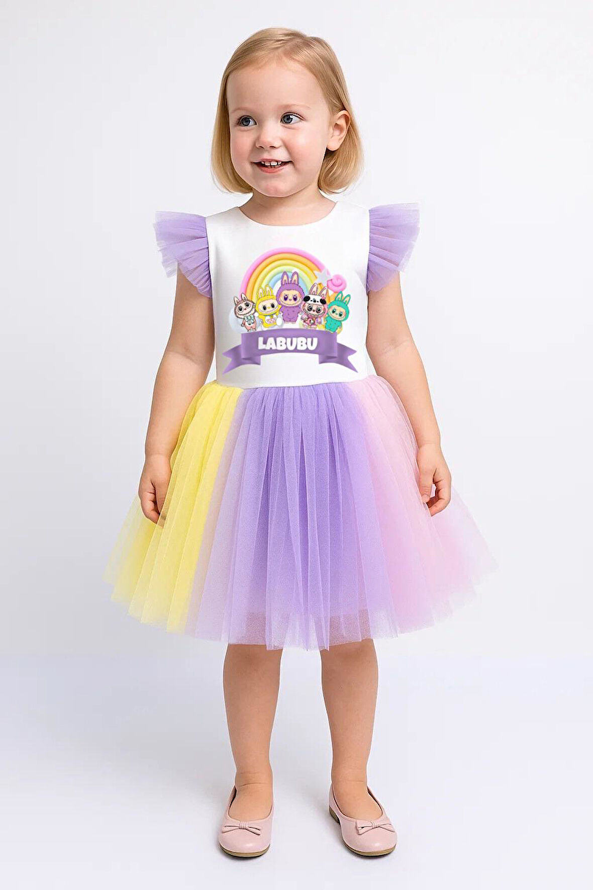 Rengarenk Etekli Kız Çocuk Parti Elbisesi