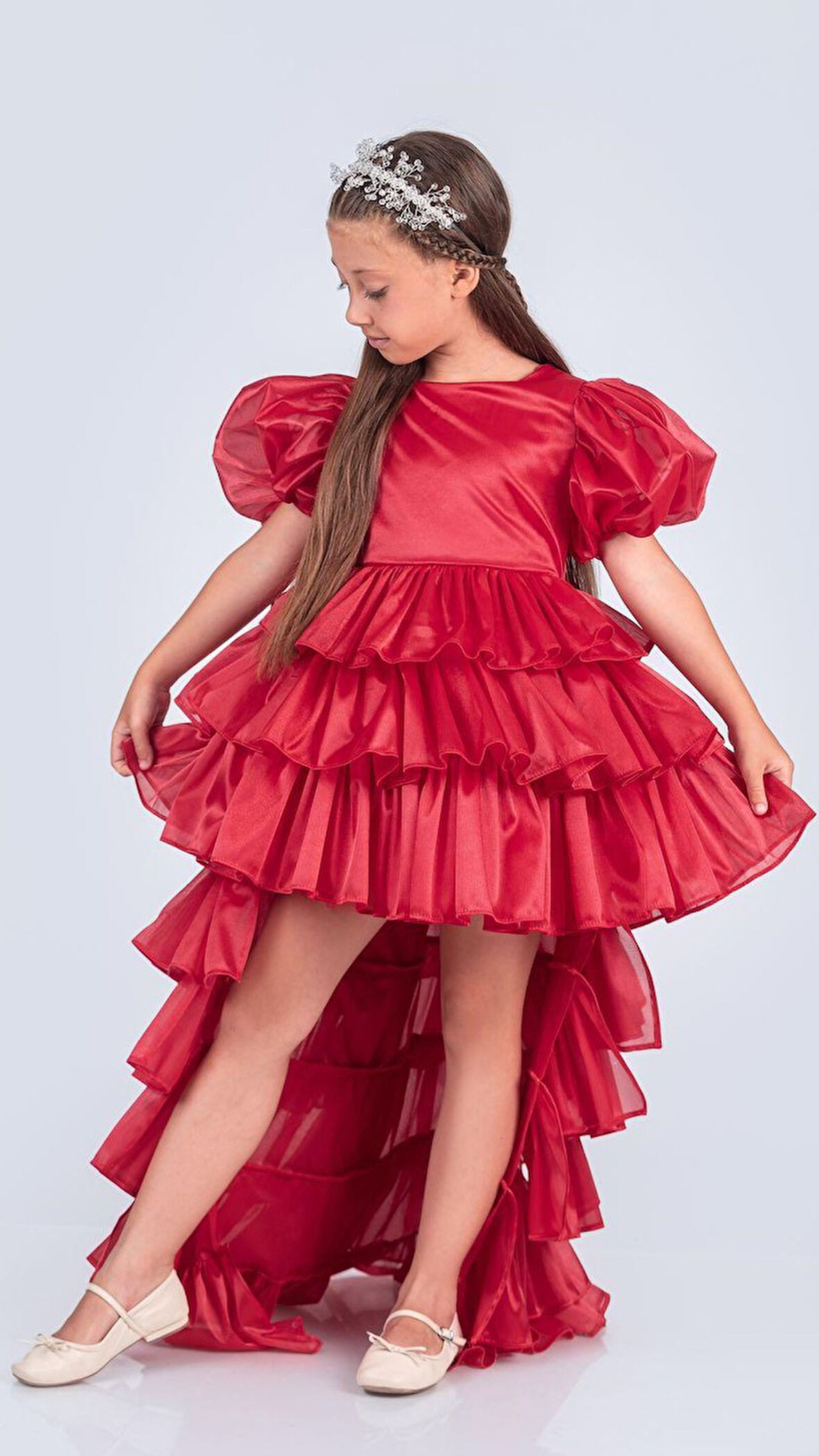 Kız Çocuk Eklenebilir Kuyruk Detaylı, Taçlı Aspendos Abiye Elbise M00758