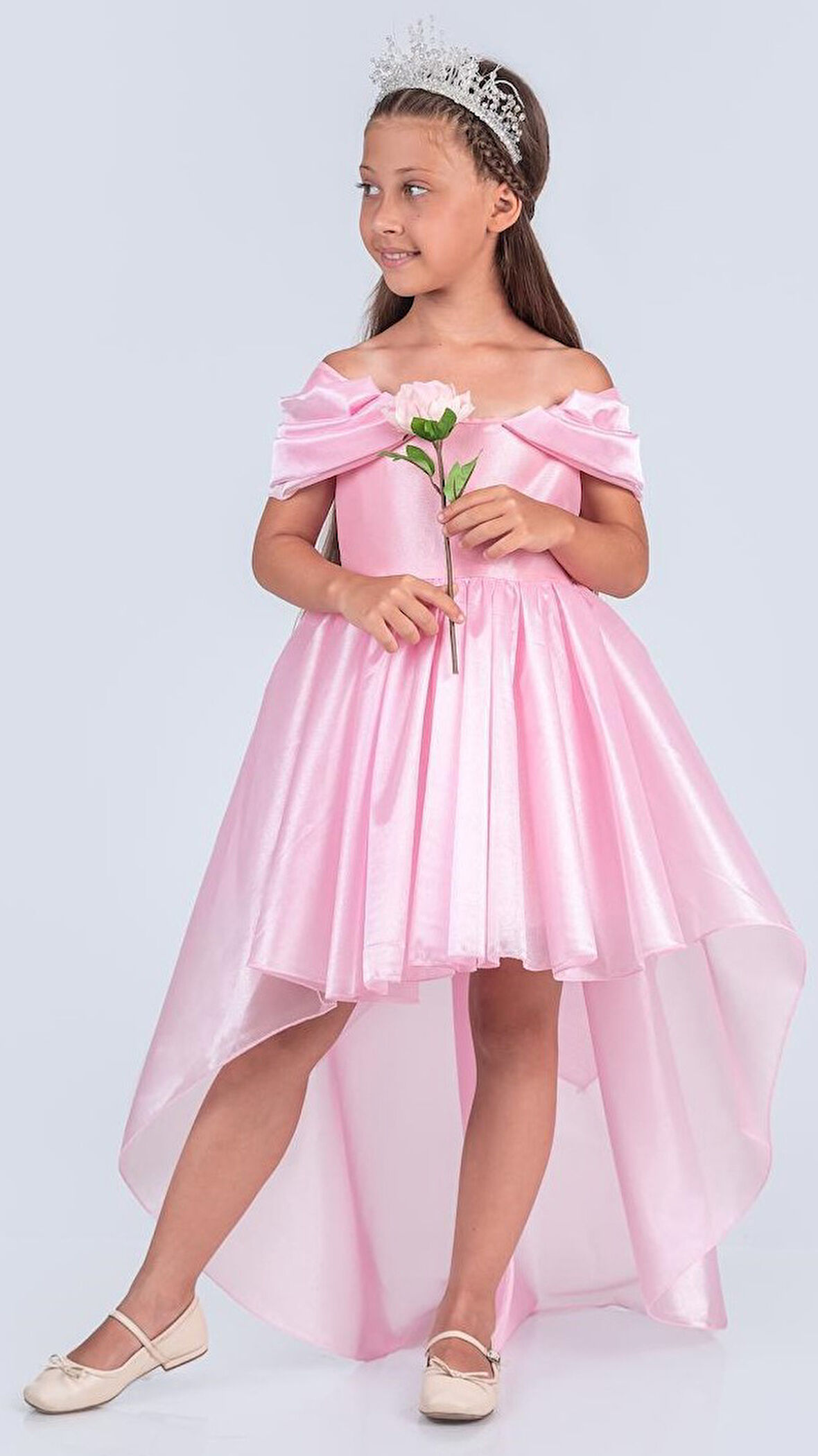 Kız Çocuk Düşük Omuz Detaylı Işıltılı Prenses Elbisesi M00760