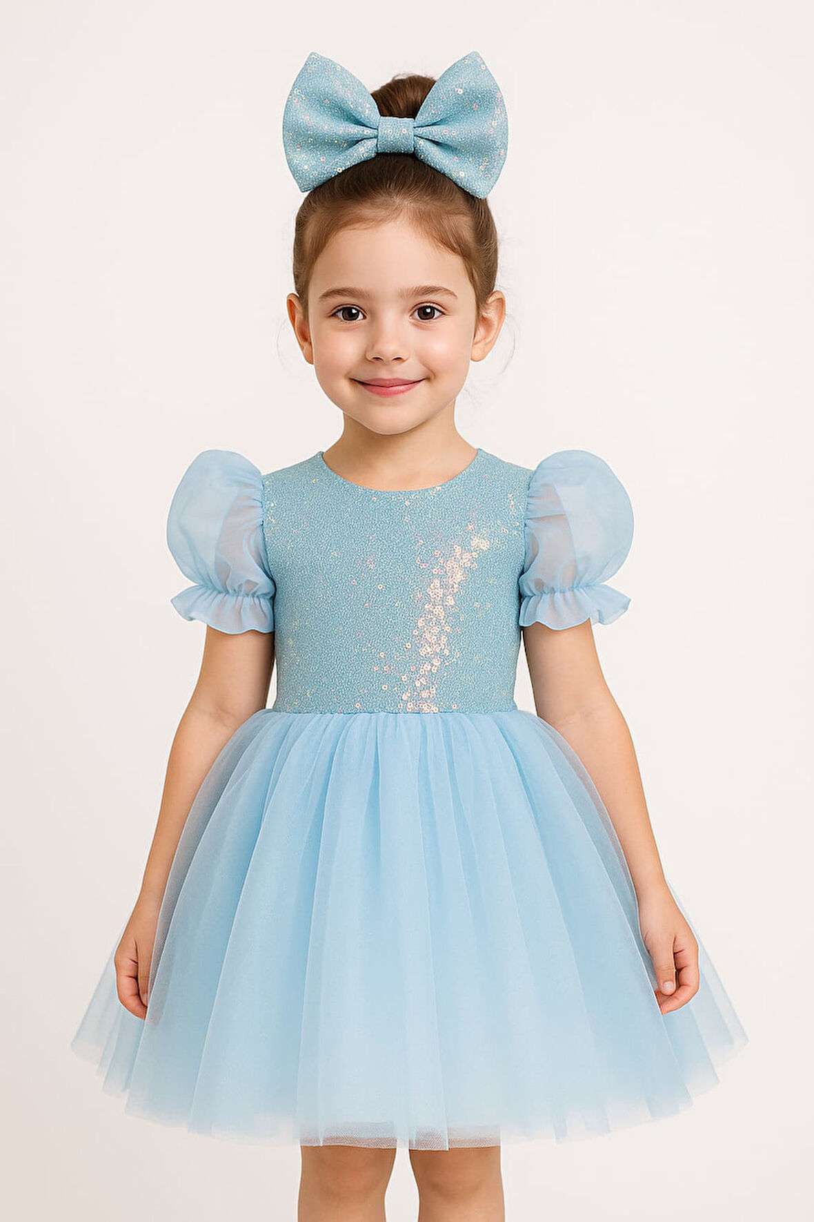 Balon Kol Pul Payet Kız Çocuk Tütü Elbise M00751