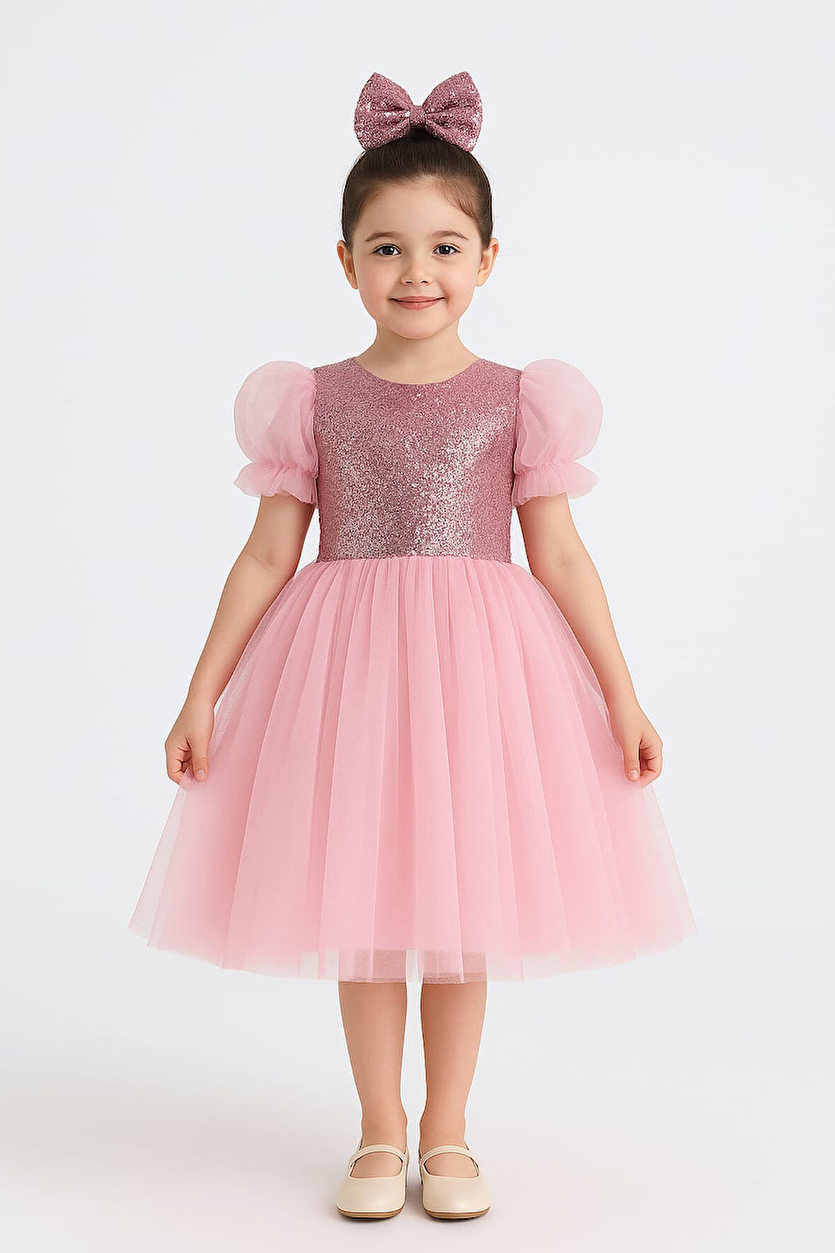 Balon Kol Pul Payet Kız Çocuk Tütü Elbise M00751