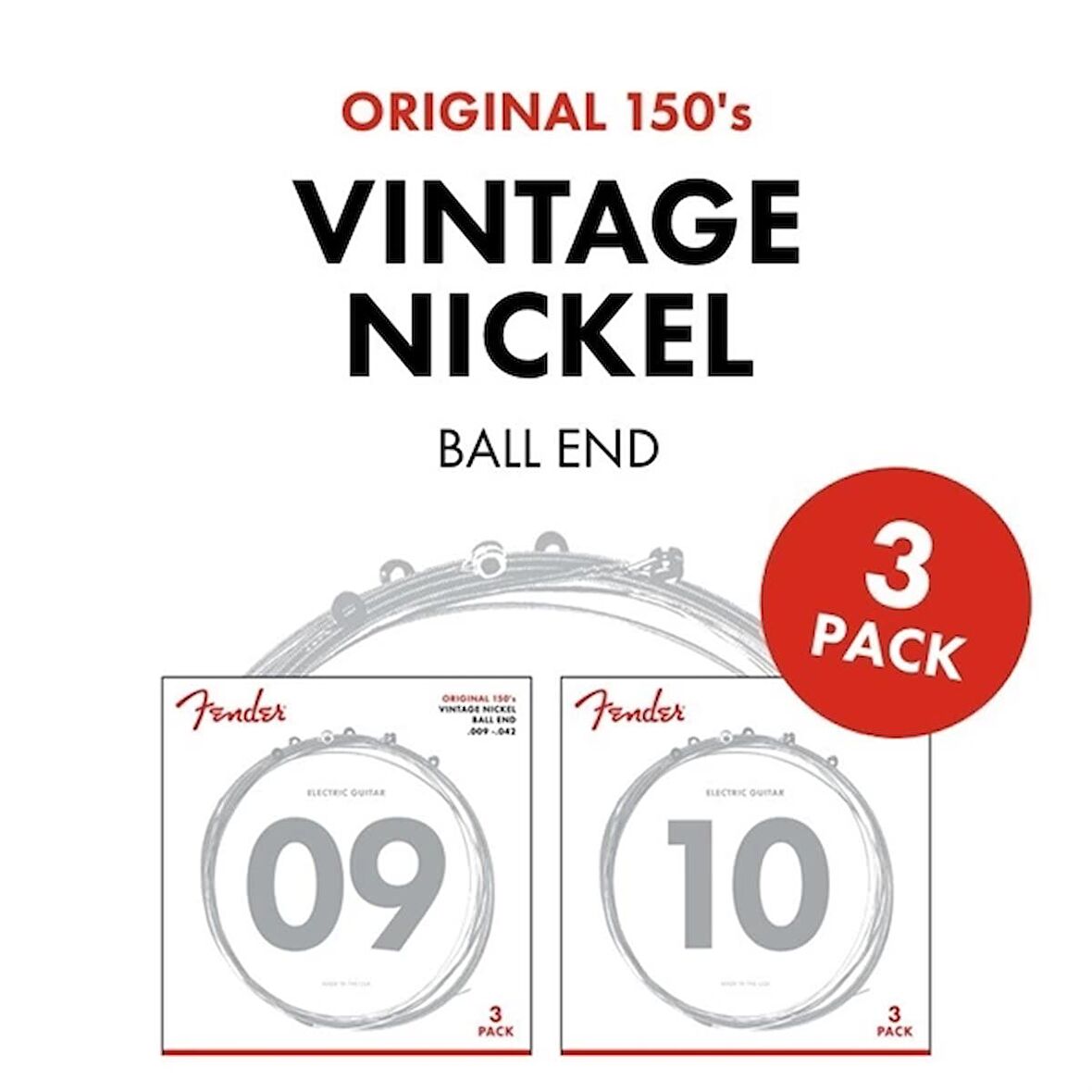 Fender Original 150 Pure Nickel Wound Ball End 150l .009-.042 3lü Paket Elektro Gitar Teli