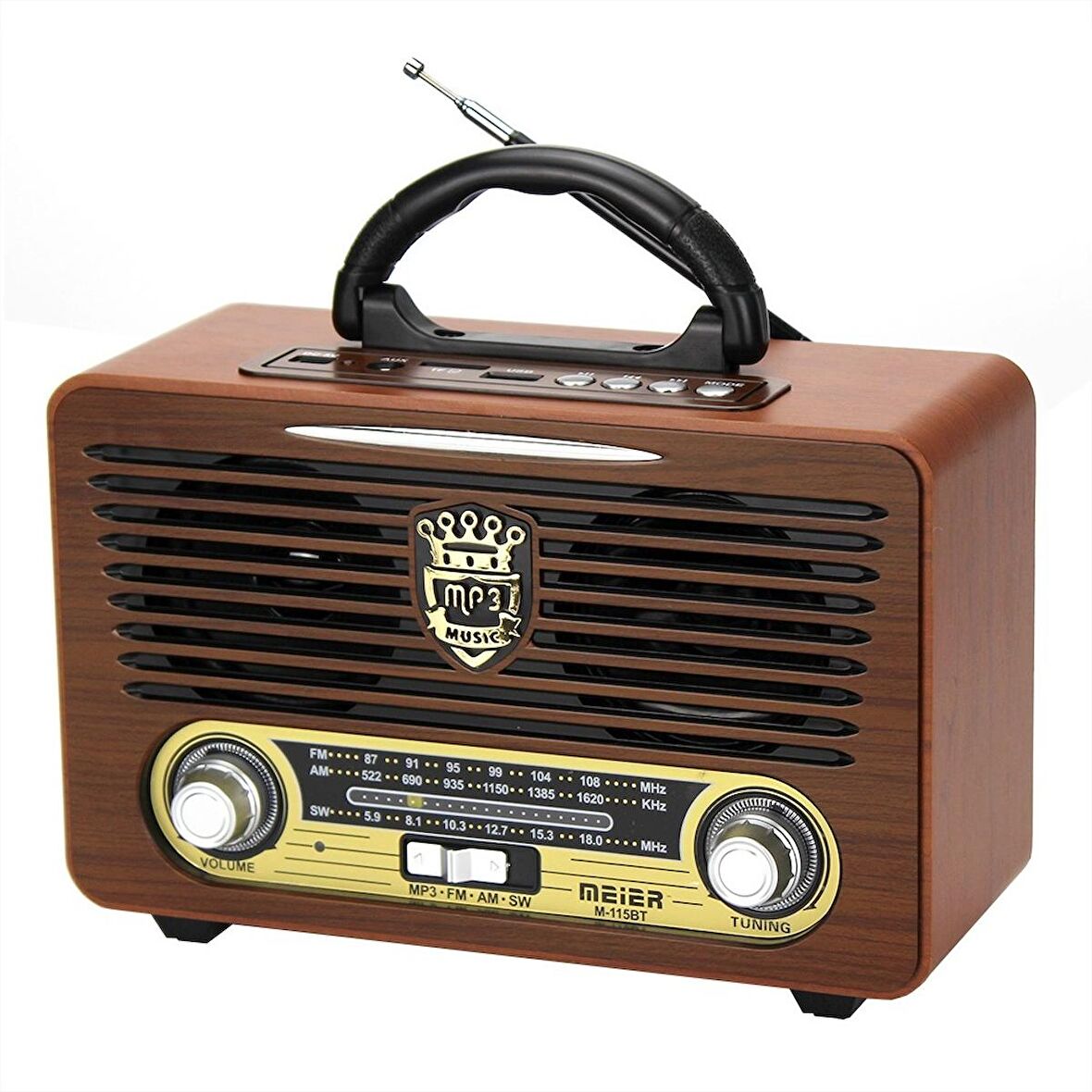 Meıer M-115bt Şarjlı Bluetooth  Retro Wooden  Radio