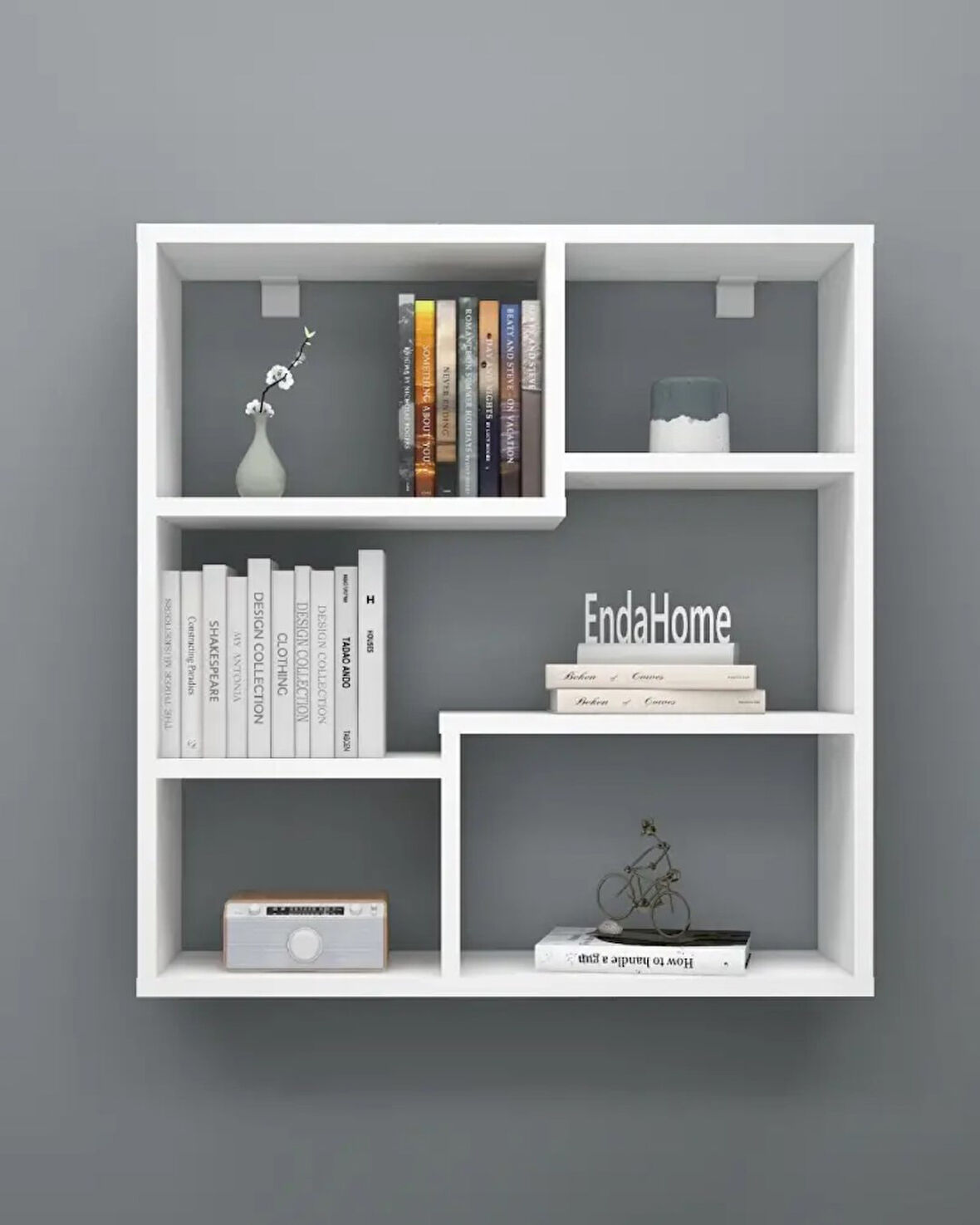 Reyo Enda Home Myra09 5 Bölmeli Modern Duvar Rafı, Mutfak Rafı Mat Beyaz