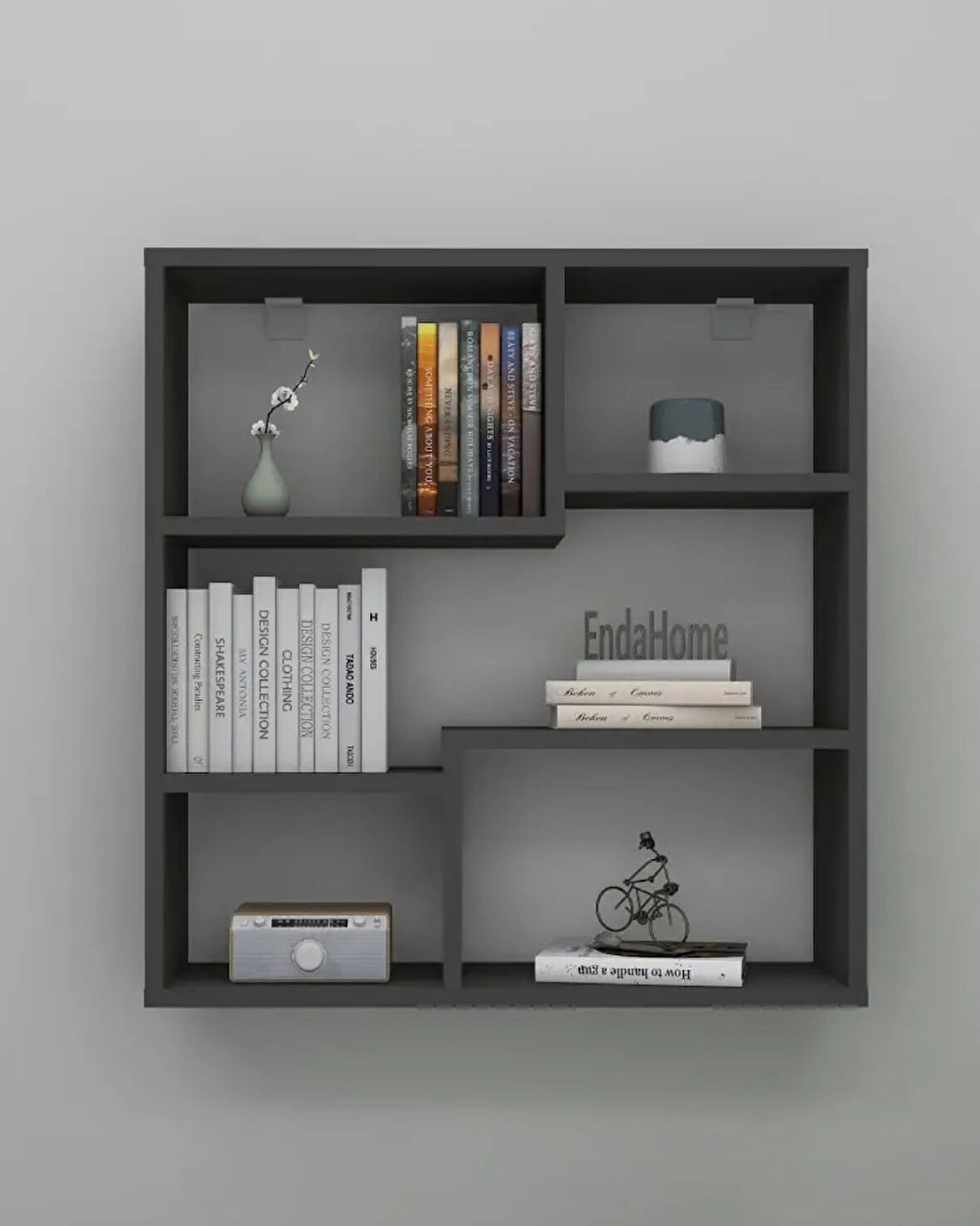 Reyo Enda Home Myra09 5 Bölmeli Modern Duvar Rafı, Mutfak Rafı Antrasit