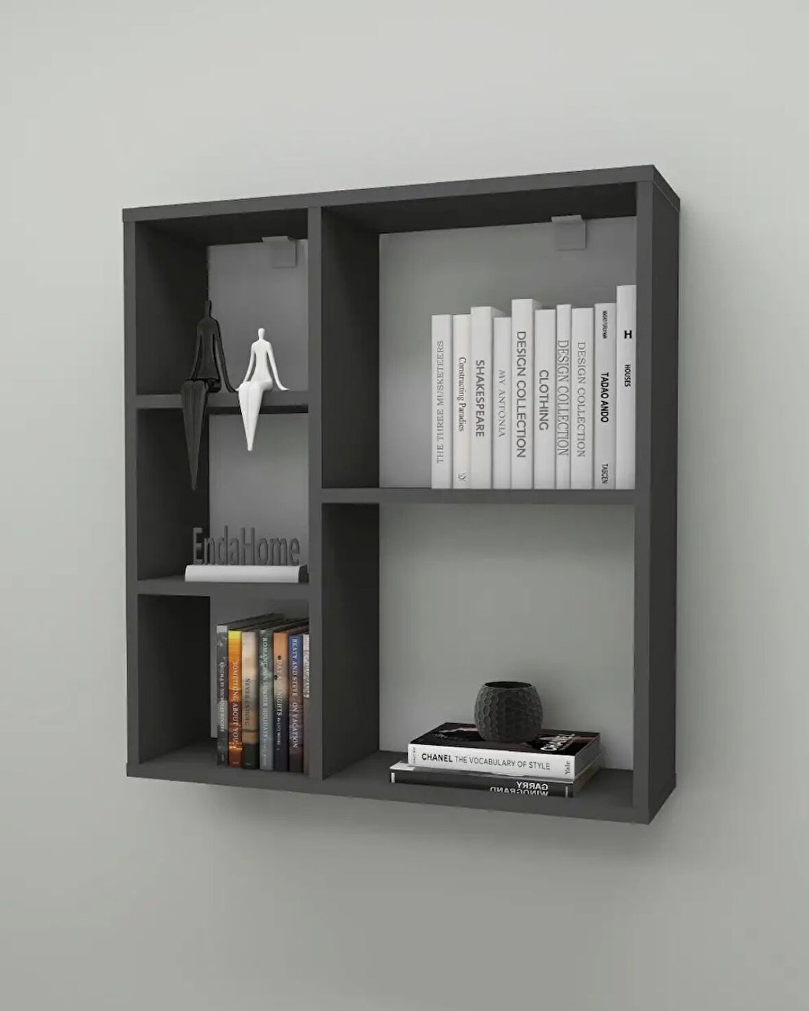 Reyo Enda Home Myra 5 Gözlü Çok Amaçlı Modern Duvar Rafı Antrasit
